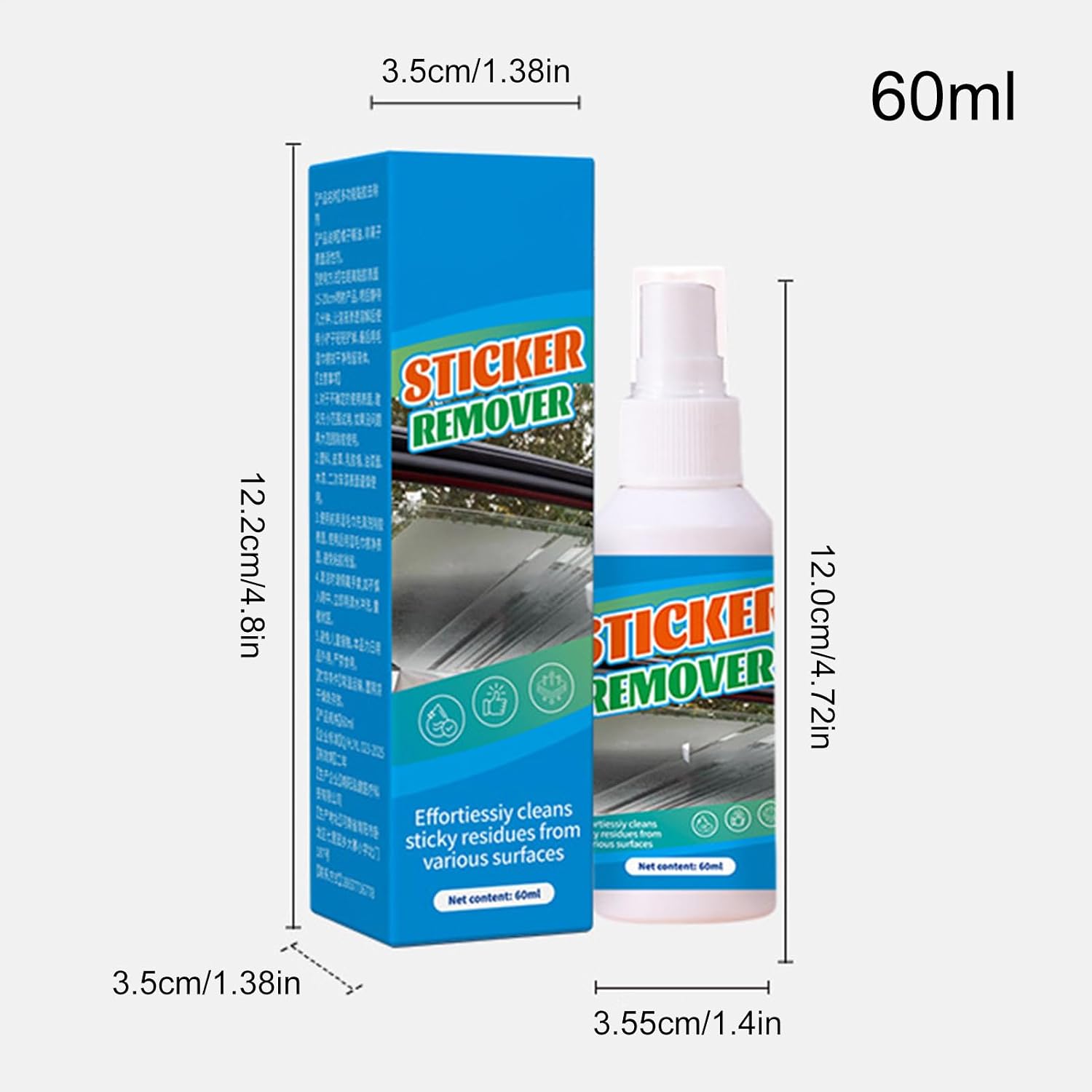 Glue Removal Spray, 60ml Label Cleaner, Fast Acting Adhesive Dissolver Household Tool, Effective Solution for Car Tile Wood Wall Maintenance Craft Project Renovation Work, Easy Application