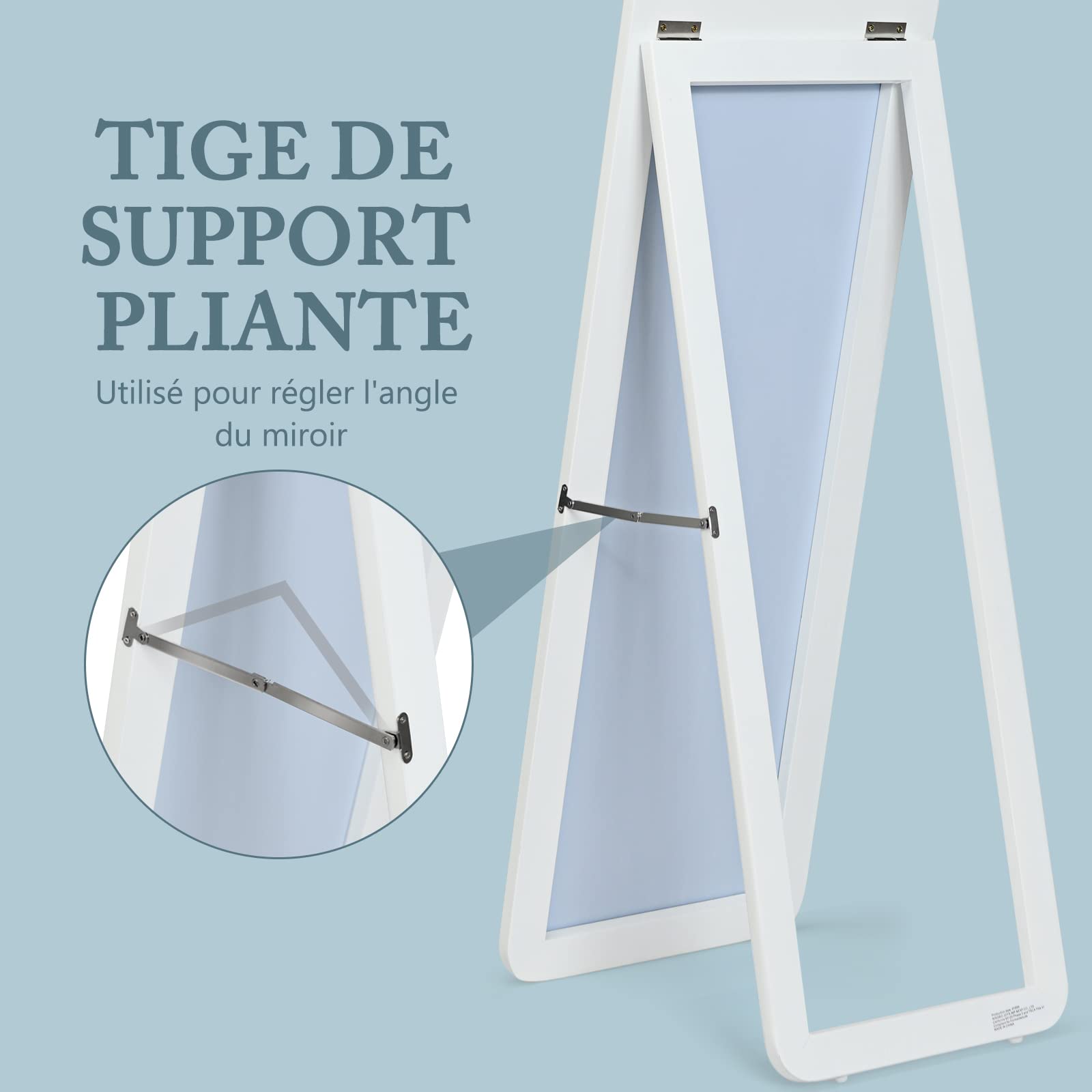 DREAMADE Miroir Pleine Longueur Rectangulaire sans Cadre, Psyché Miroir sur Pied et Mural Moderne et Elégante, Soutien en Bois Massif, Magnifique pour Chambre, Salon, Dressing, 160X37CM, Blanc