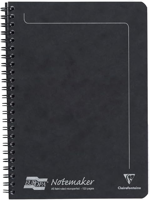 Clairefontaine - Noteur Europa Carnet Spiral - A5 5.8” x 8.3” - 120 Pages détachables linéaires - 90gsm Papier Vellum brossé - Couverture de presse Premium - noir - 4852Z