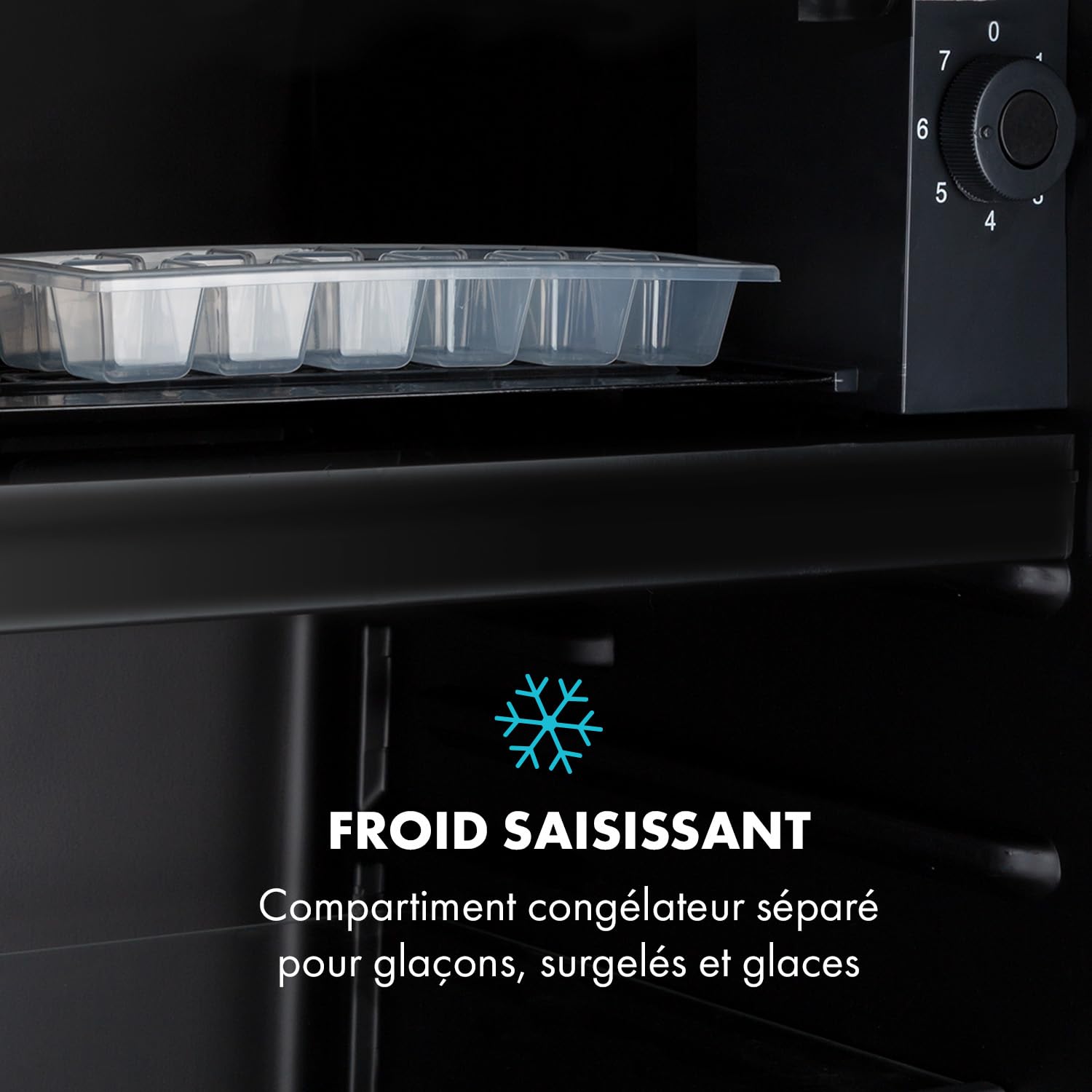 KLARSTEIN Cool Vibe - réfrigérateur, classe d'efficacité énergétique E, porte avec sticker imprimé BD, compartiment congélateur, bac à glaçons, niveau sonore: 42dB, 70L - noir
