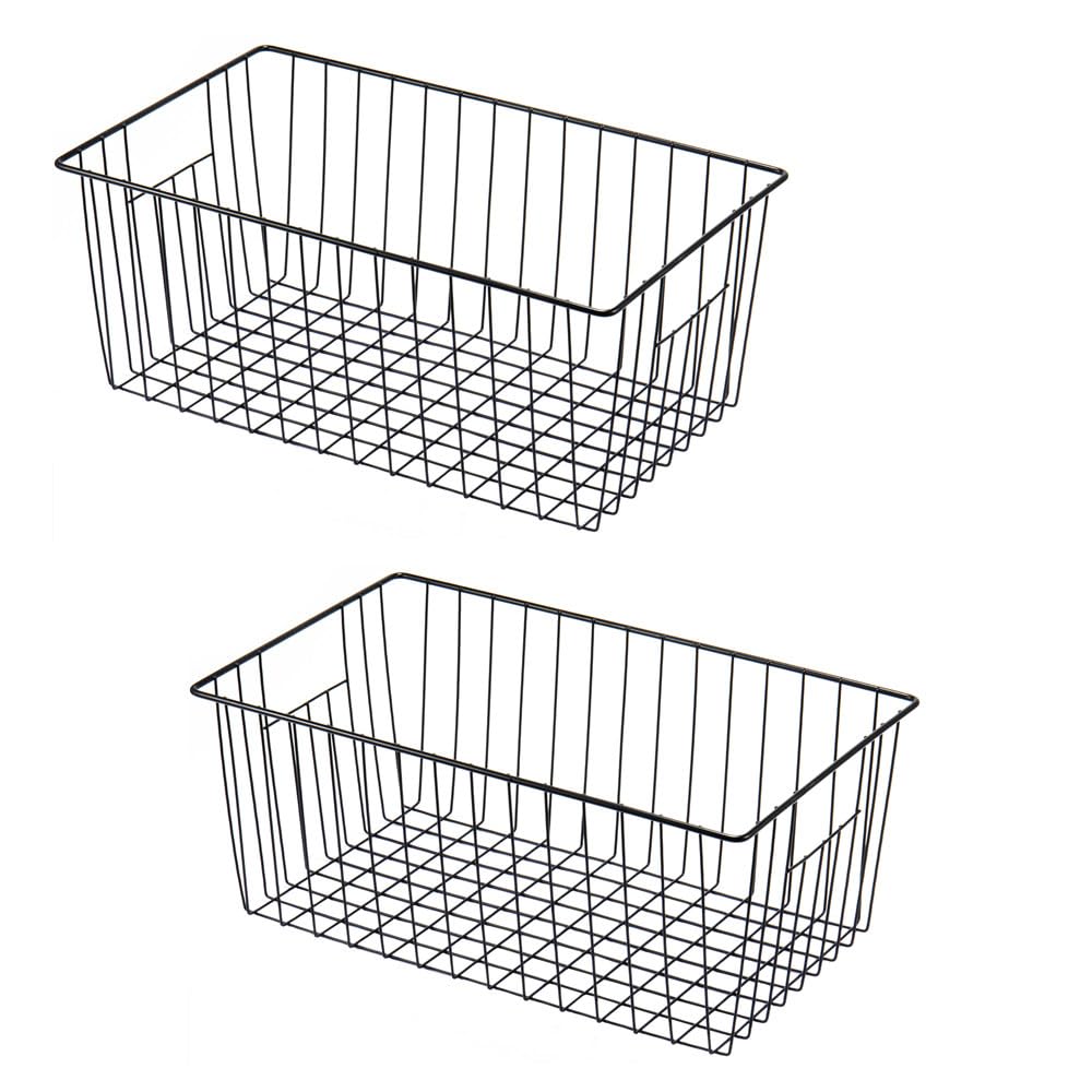 Y.Z.Bros 16" L x 12" W Wider Freezer Storage Organizer Baskets Container, Deep Metal Wire Chest Upright Refrigerator Divider Bins with Built-in