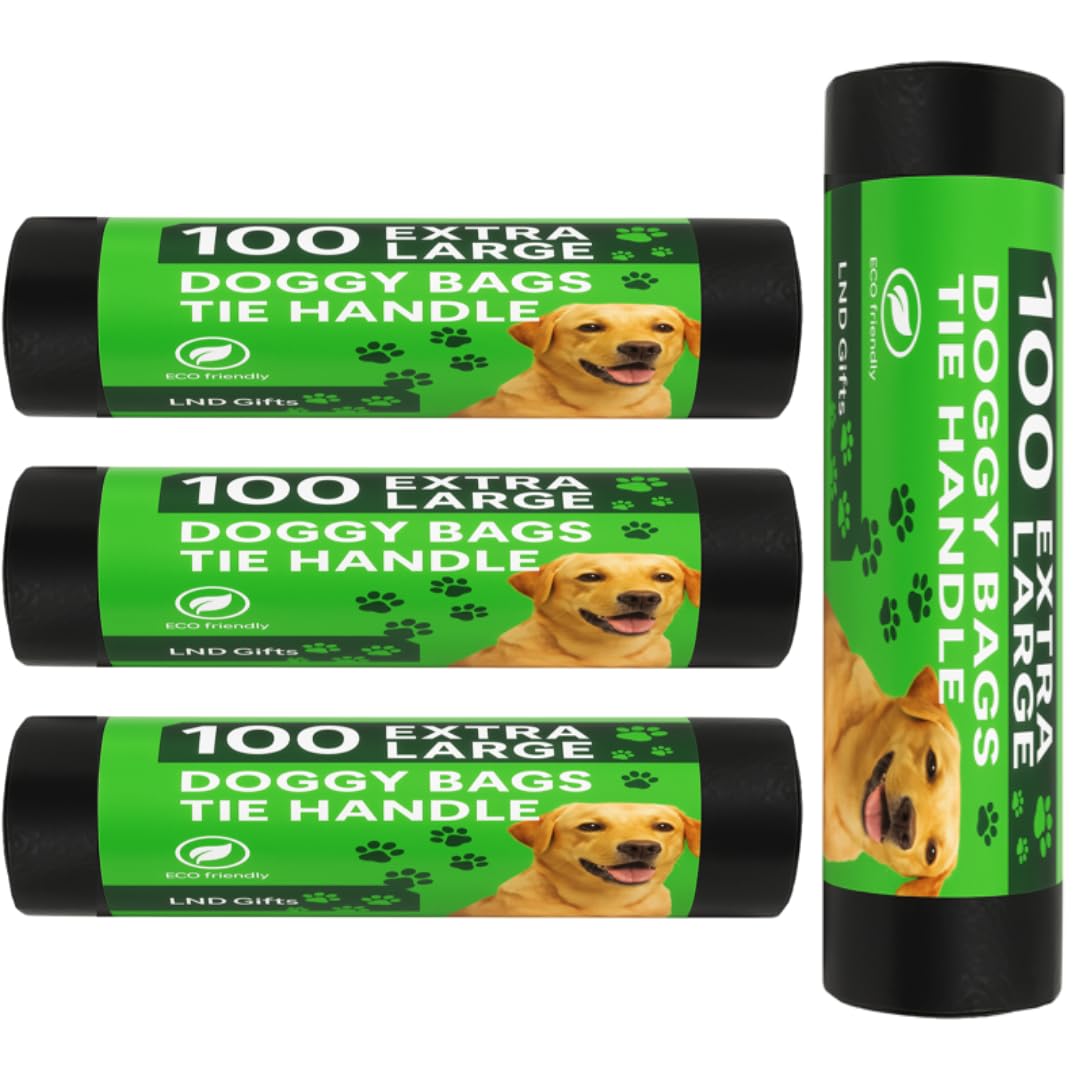 LND Gifts Dog Poo Bags 400 x Extra Large Dog Poo Bags, XL Dog Poop Bags with Tie Handles, 30cm x 36cm, Dog Poop Bags Rolls Black for Convenient Clean Up