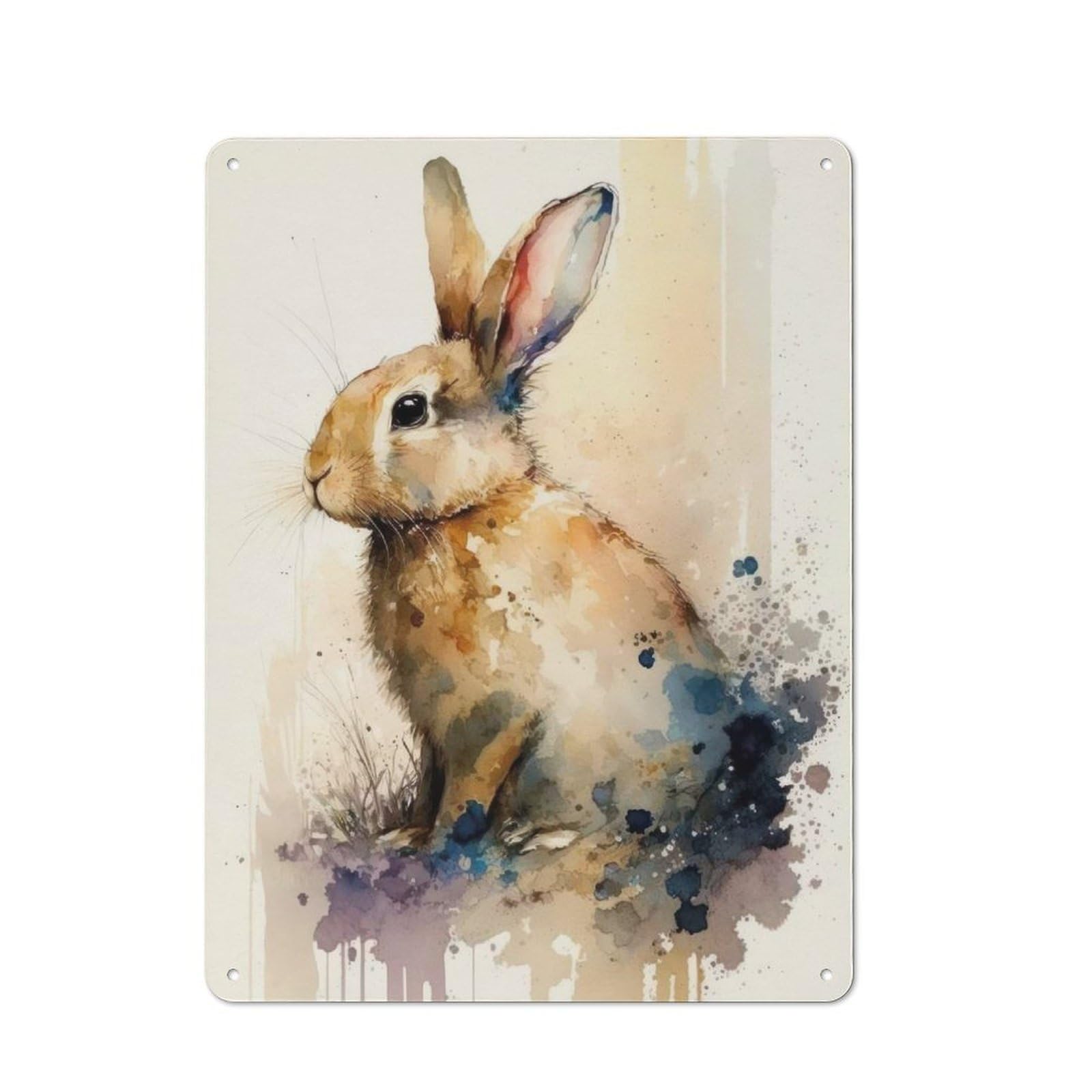 Junmoney Rabbit Watercolor Design Vintage Tin Sign 40X30cm With For Living Room Or Hallway, Gift Idea At Christmas For Home Wall Decor Collectors