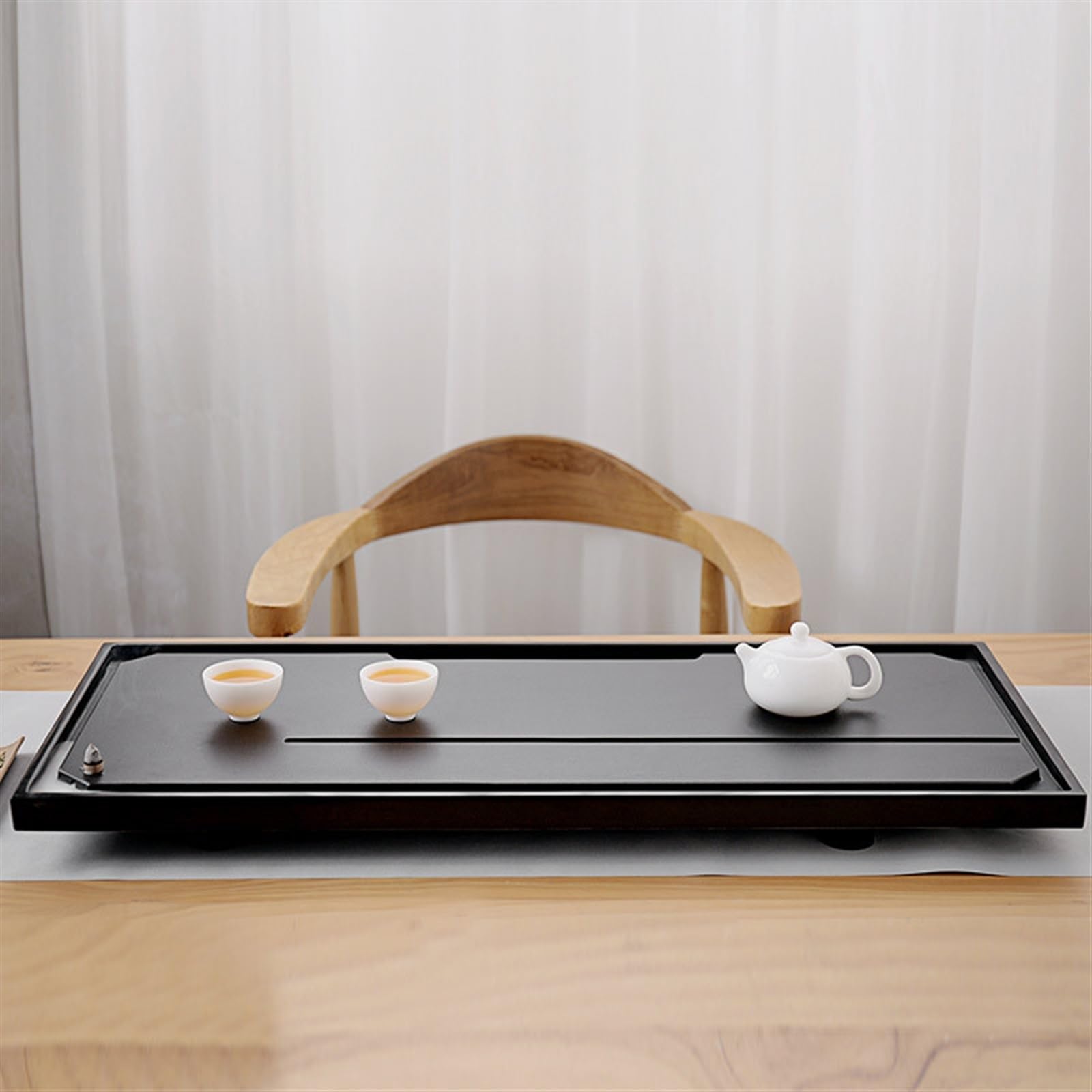 Bandejas De Té Para Servir Bandeja de té de ebonita Natural, juegos de té de kungfú for sala de estar moderna y sencilla for el hogar, mesa de té integrada de escritorio de mar de té Bandeja De Té Gon