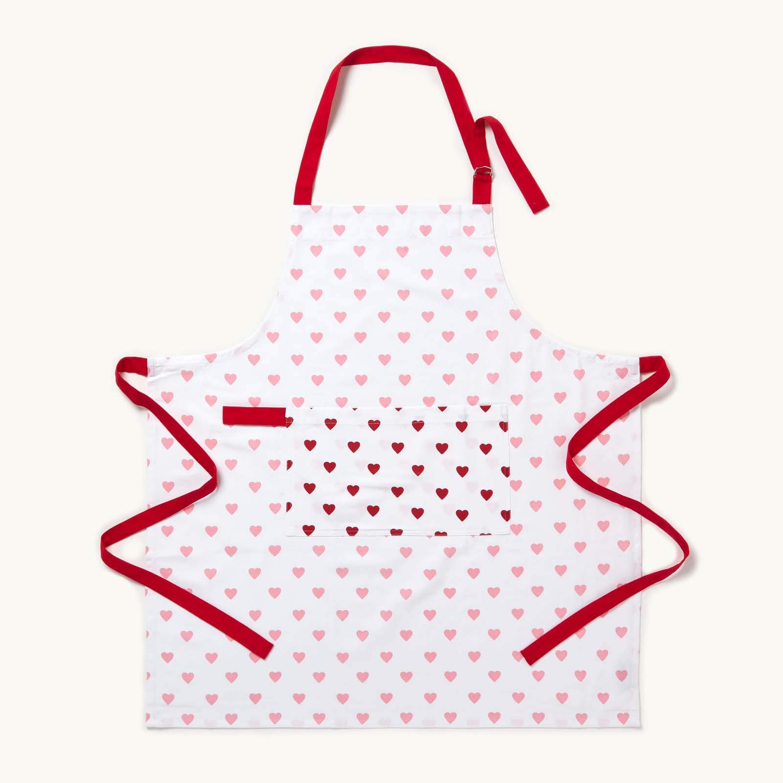 Homescapes Unisex Red Cotton Hearts Pink Apron With Pocket