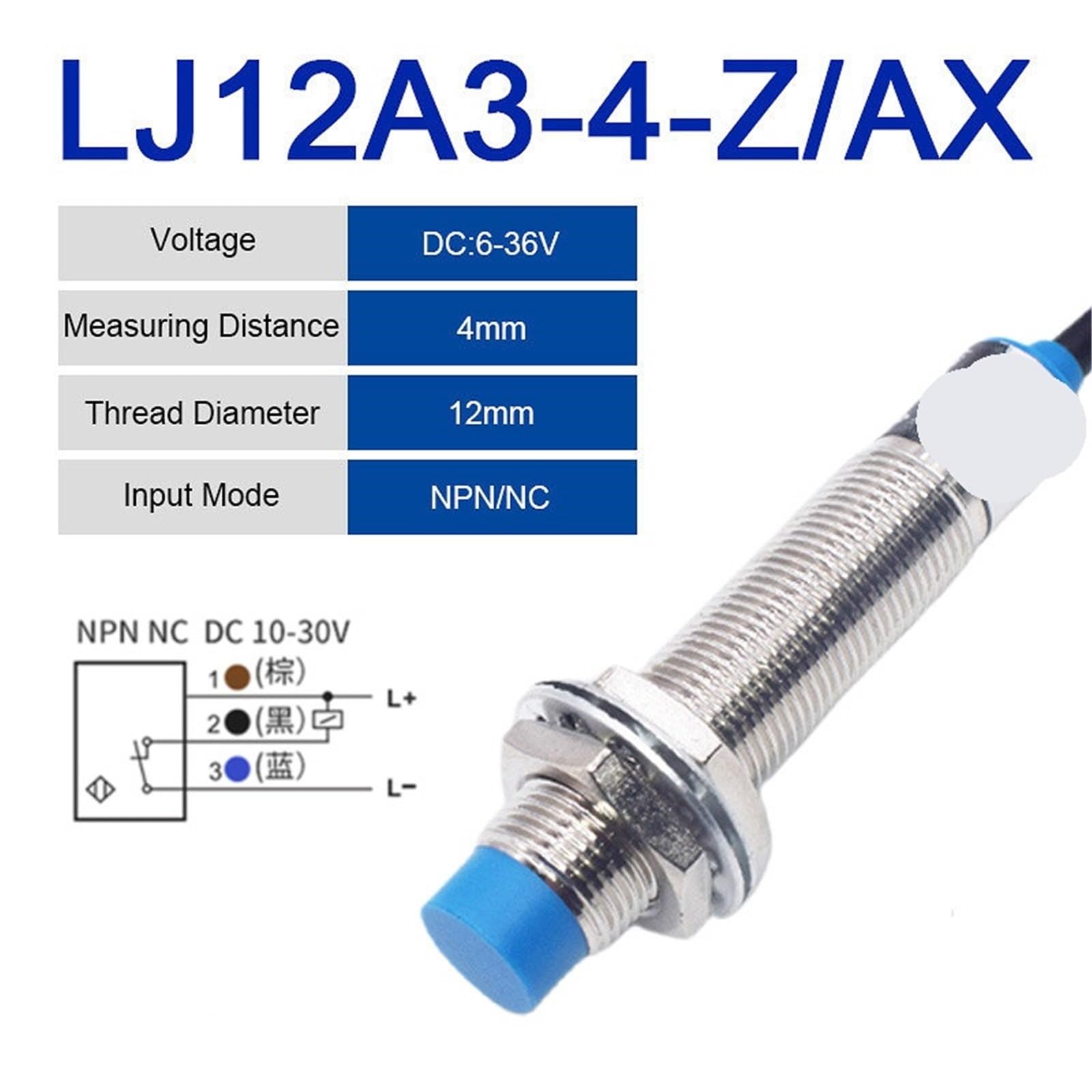 LJ12A3-4-Z/BX Przełącznik zbliżeniowy Czujnik indukcyjny NPN/PNP Zbliżenie DC 6-36V 12mm(LJ12A3-4-ZlAY, 5 sztuk)