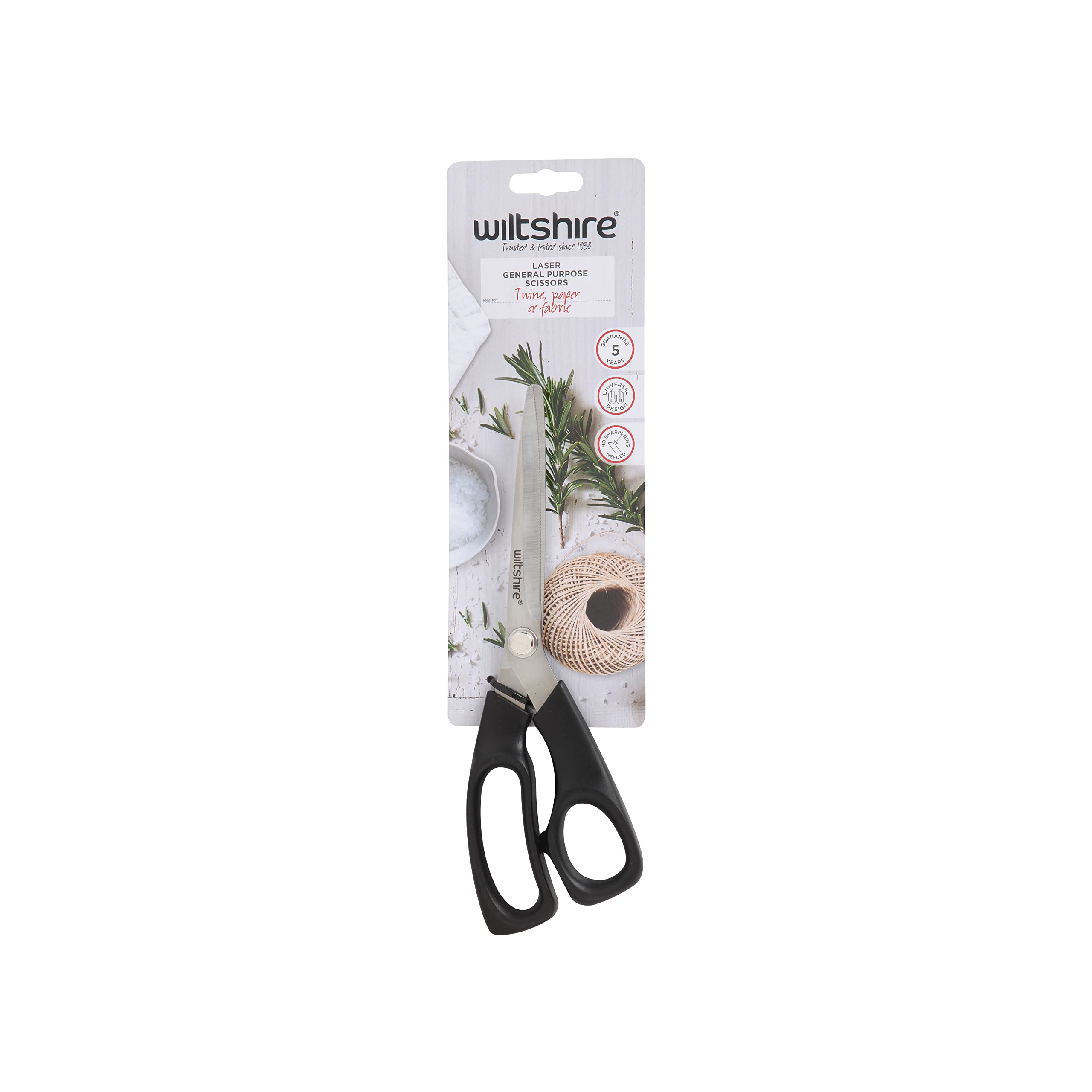 Wiltshire Laser Plus General Purpose Scissors, Large, Stainless Steel Blade with Plastic Handles, Durable Kitchen Shears, Right and Left Handed, 23x7.5x1.5cm, Black and Silver — image 1