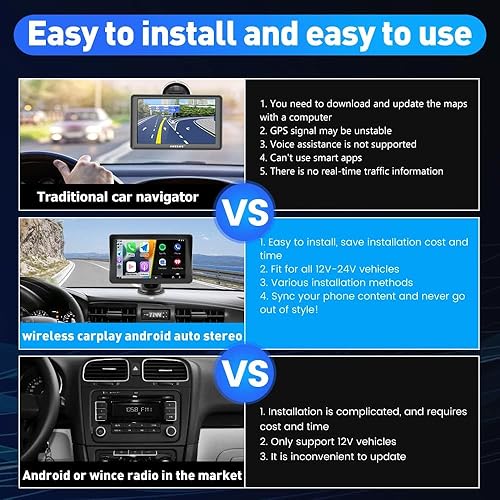 Miniatura 3 de Estéreo portátil inalámbrico Apple CarPlay Android Auto, pantalla táctil de 7 pulgadas, reproductor multimedia, soporte Bluetooth manos libres