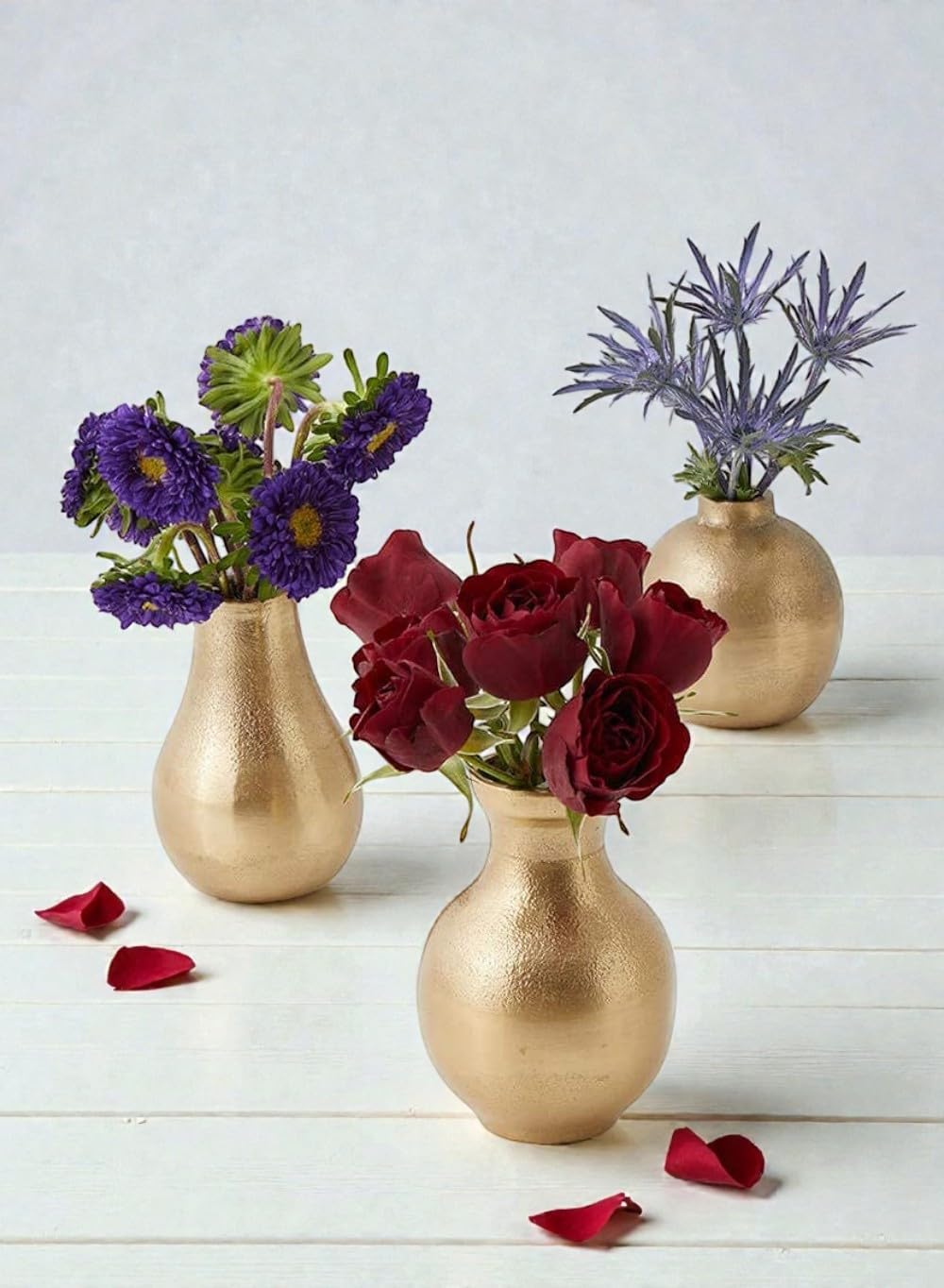 Serene Spaces Living Set of 4 Gold Floral Pear Bud Vase, Stylish Flower Vases for Centerpieces at Weddings, Party Tables, Dining or Coffee Table, Thanksgiving, Fall Decor, 4" Tall & 2.5" Diameter