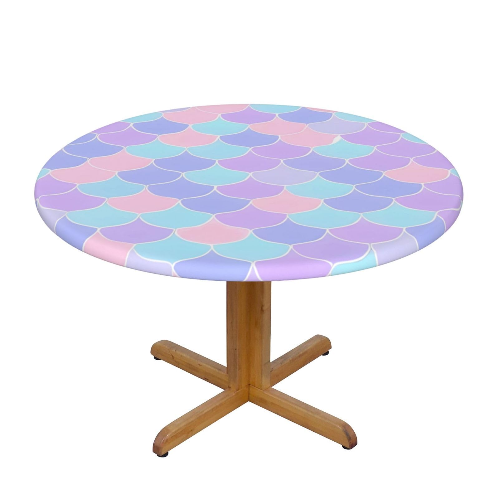 Nappe ronde élastique imperméable 120 cm motif sirène pour table basse