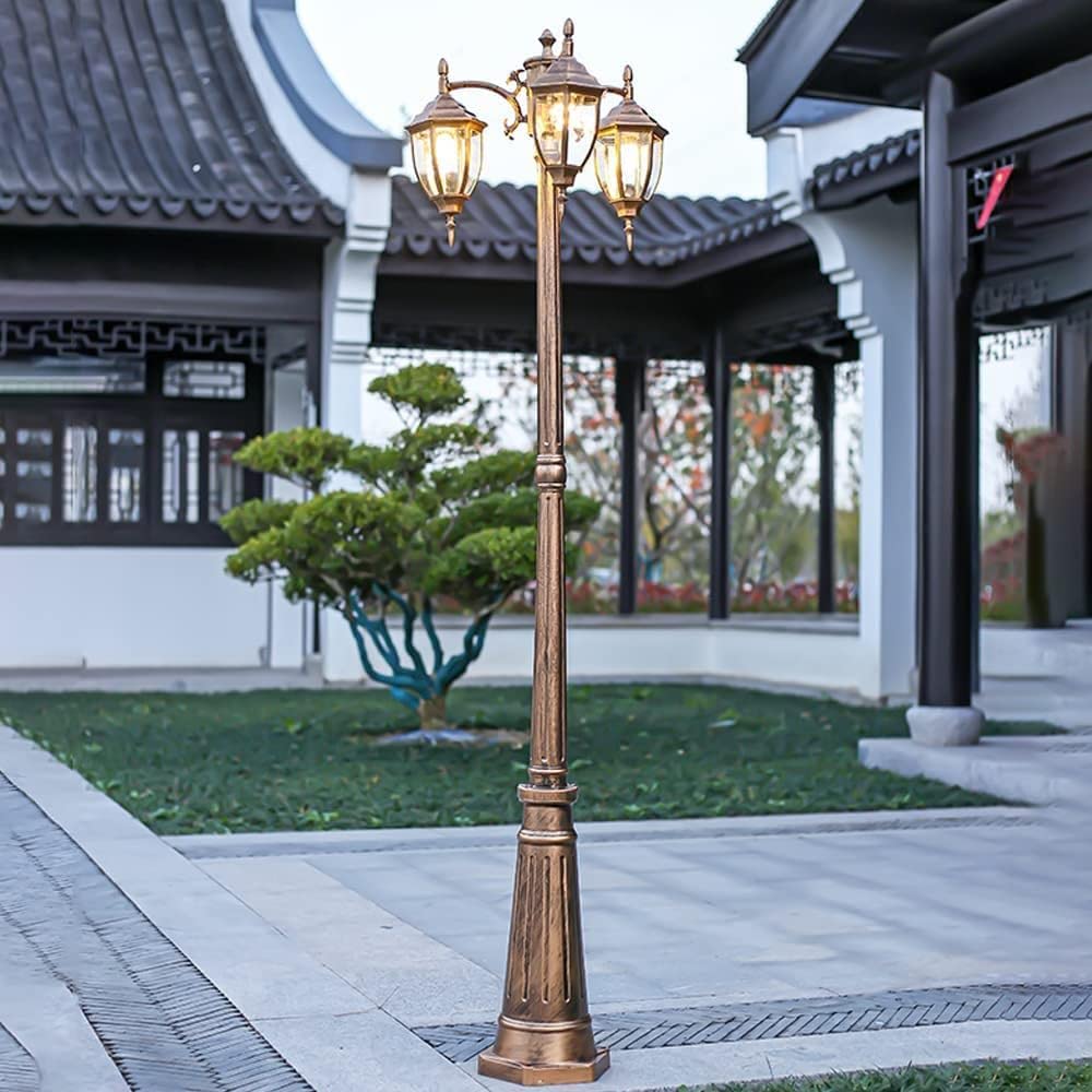 Słupek oświetleniowy zewnętrzny 250 cm, 3-głowicowy, słupek oświetleniowy, lampa ogrodowa, słupek aluminiowy, lampa szklana, słupek ogrodowy, lampa ścienna, IP65, wodoodp