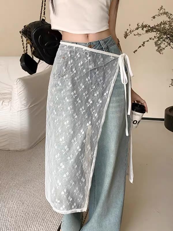 Women Lace Skirt Y2k Skirt Coverup Skirt See Through Lace Layered Skirt Mesh Stacked Wrap Skirt Korean Streetwear4