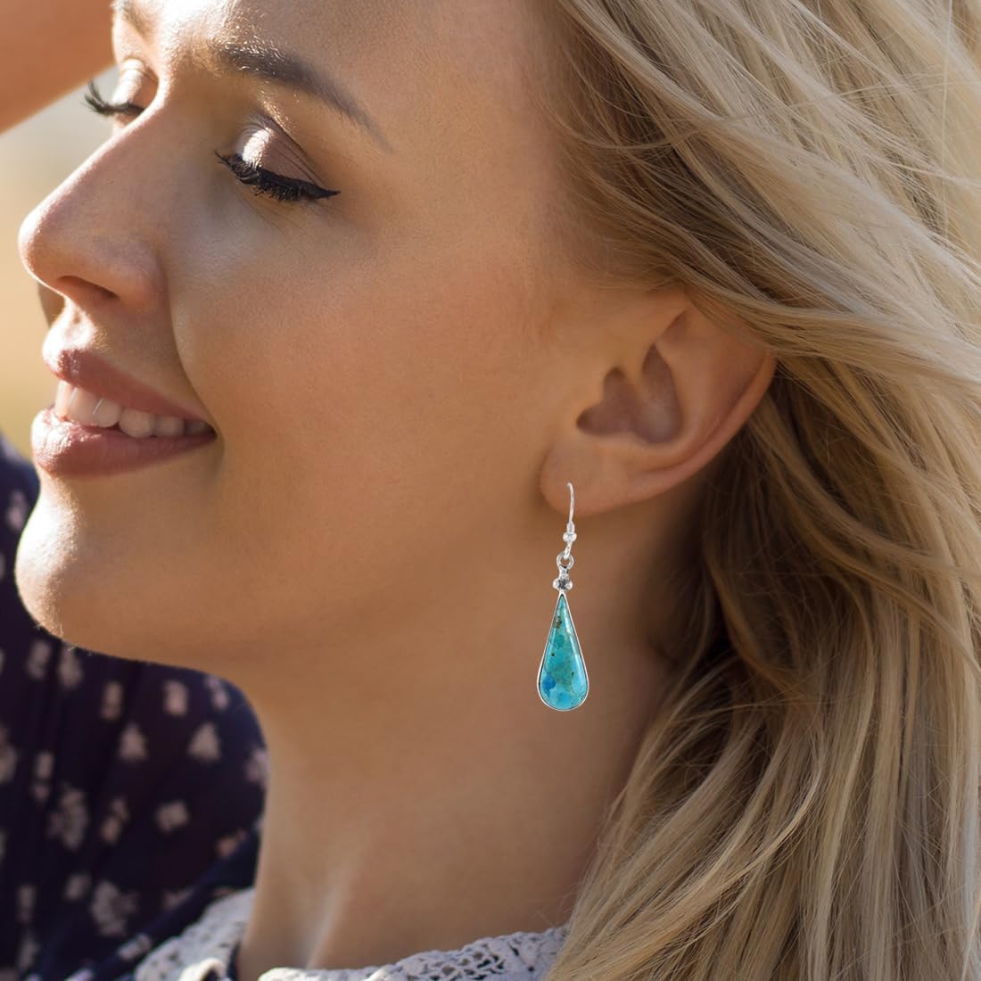 Turquoise Earrings 925 Sterling Silver & Genuine Gemstone - Image 4