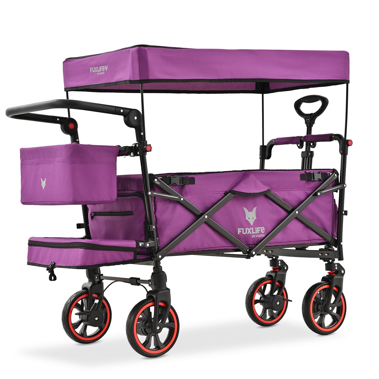 Fuxtec Chariot Premium Cruiser Pourpre, L'Original, Chariot de Jardin Pliable pour Enfants, Transport, Plage, Ville, Forêt, à Tirer ou à Pousser, Capacité De Charge 75 kg