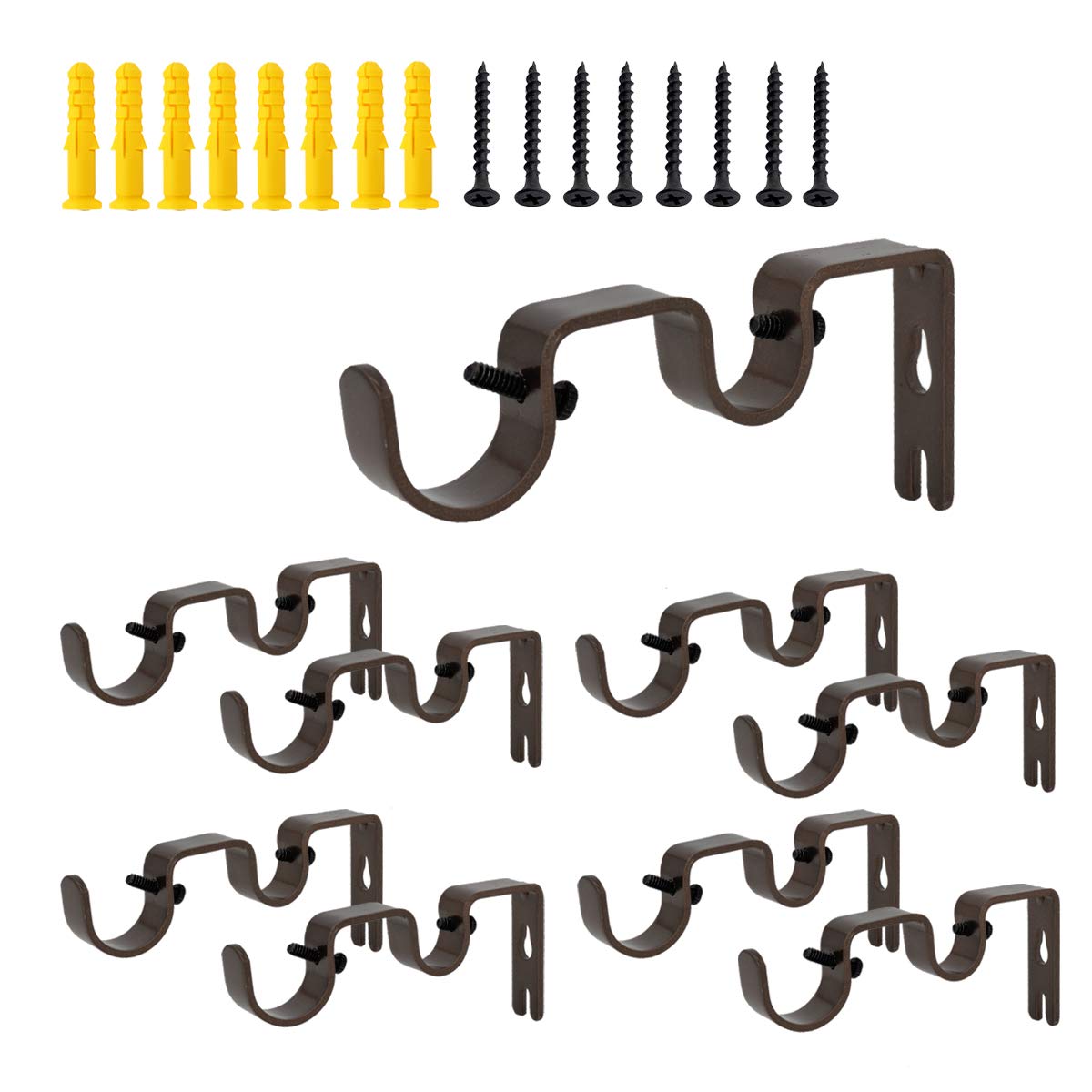 OVOV Double Curtain Rod Bracket 9 Pack Heavy Duty 1 and 5/8 Inch Curtain Rod Holders for Bedroom Living Room Brown
