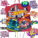 Piñata Hot Wheels + Pack 70 Chuches Sin Gluten y Juguetes Piñata - Piñata Cumpleaños - Hot Wheels Cumpleaños - Piñata - Relleno Infantil Hotwheels - Chuches Fiesta PARTY4EVER