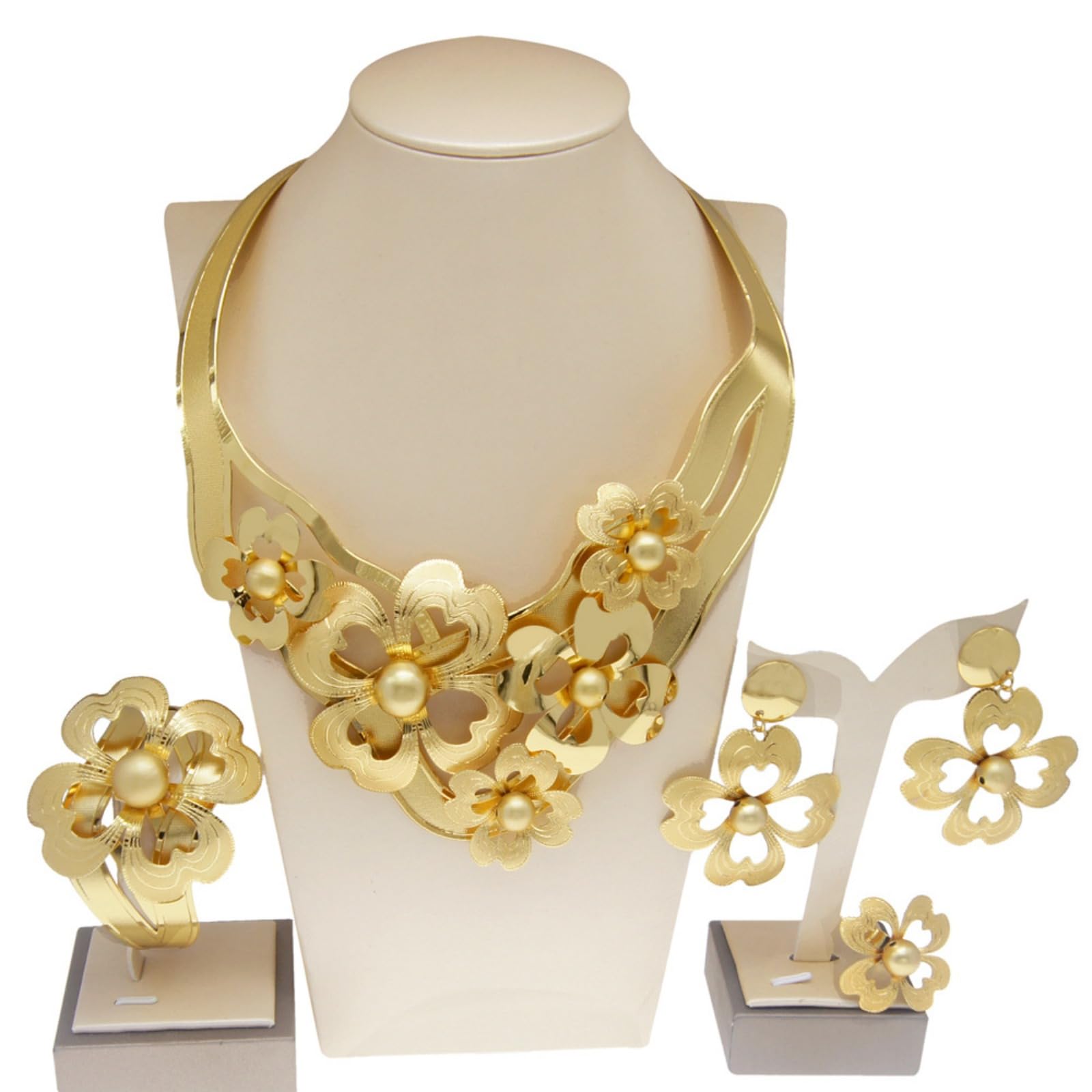 PCs funkeln 24.000 Hochzeit Schmucksets für Frauen Halskette Armband Ohrringe Ring Braut Party Prom Kostümzubehör Accessoires
