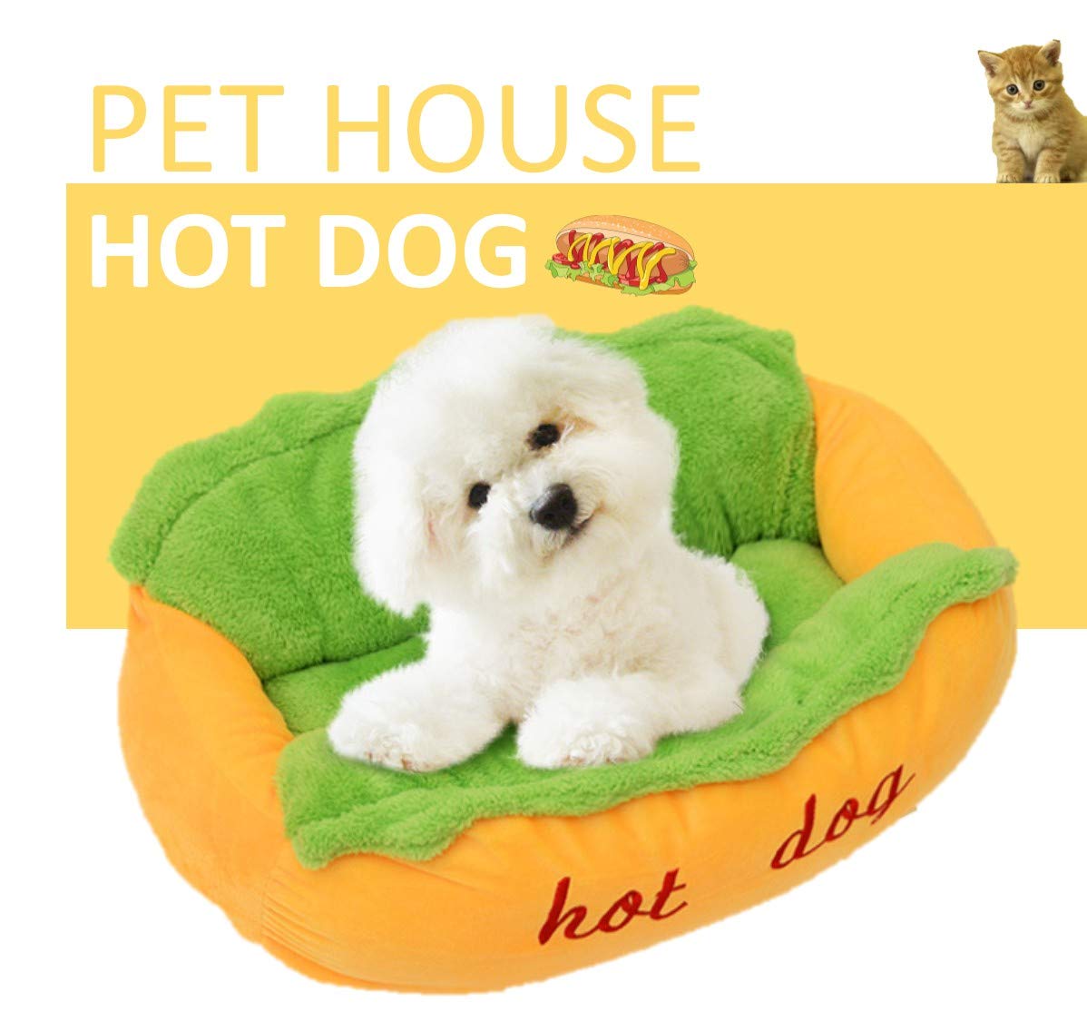 Hotdog - Cama para perros y mascotas, cama cálida para perros, nido de gato, lavable, tapete extraíble para gatos