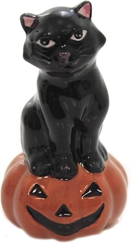 Miniatura 4 de Juego de salero y pimentero de cerámica fina para Acción de Gracias, Halloween, gato negro y búho en calabaza, 3-34 pulgadas de alto
