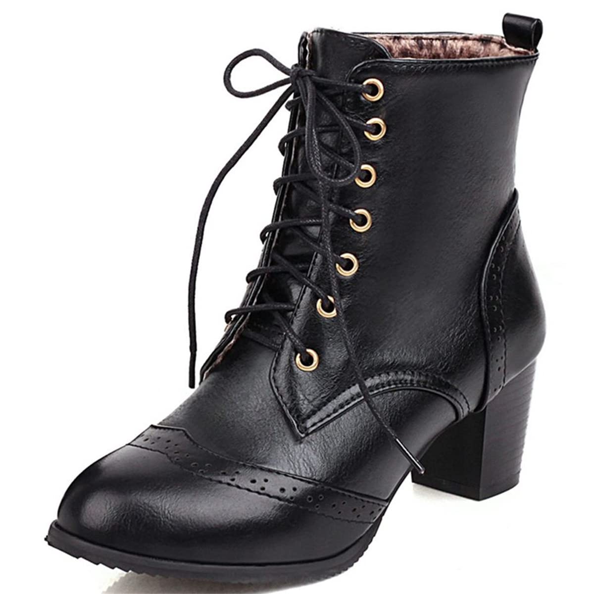 Betastella Womens Lace Up Booties Chunky Heel Ankle Boots Side Zip Short Boots Dress Shoes