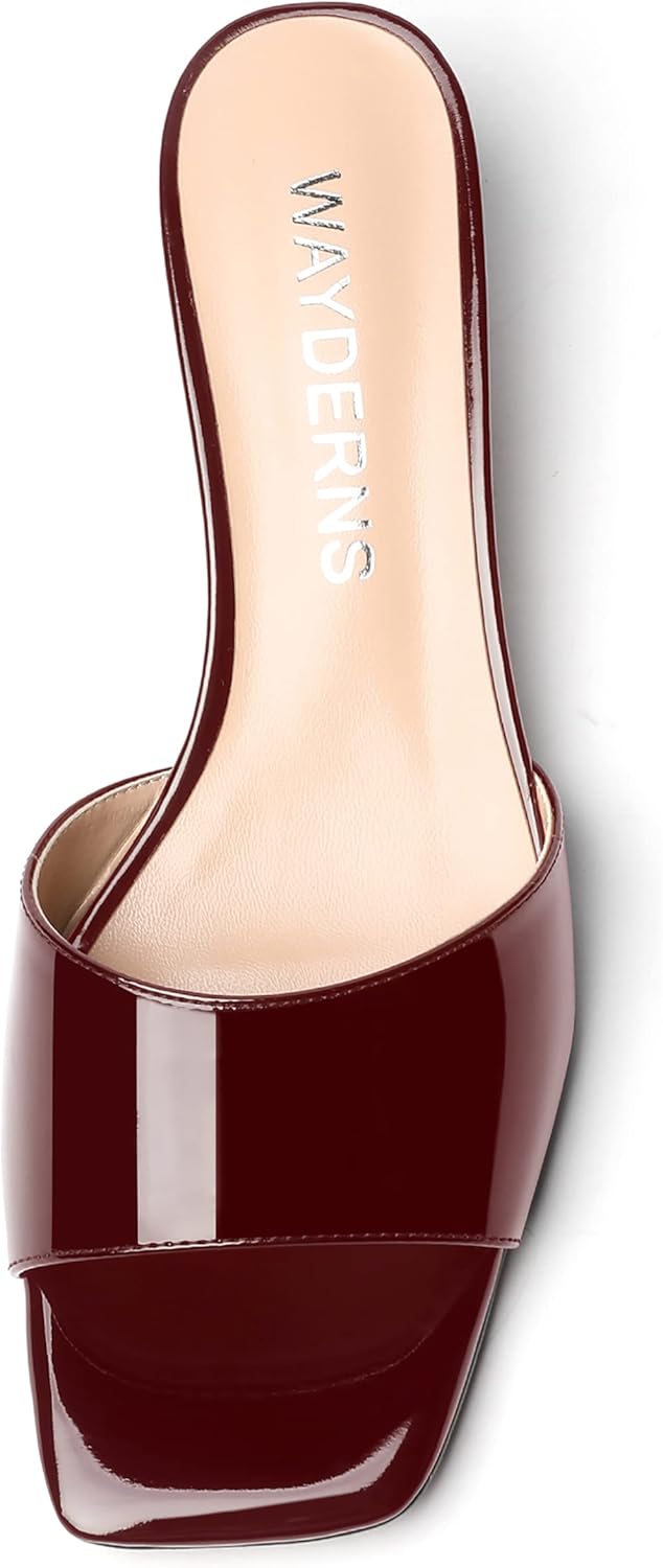 WAYDERNS Women's Square Toe Patent Slip On Open Toe Open Toe Dating Fashion Kitten Low Heel Sandals 1.5 Inch