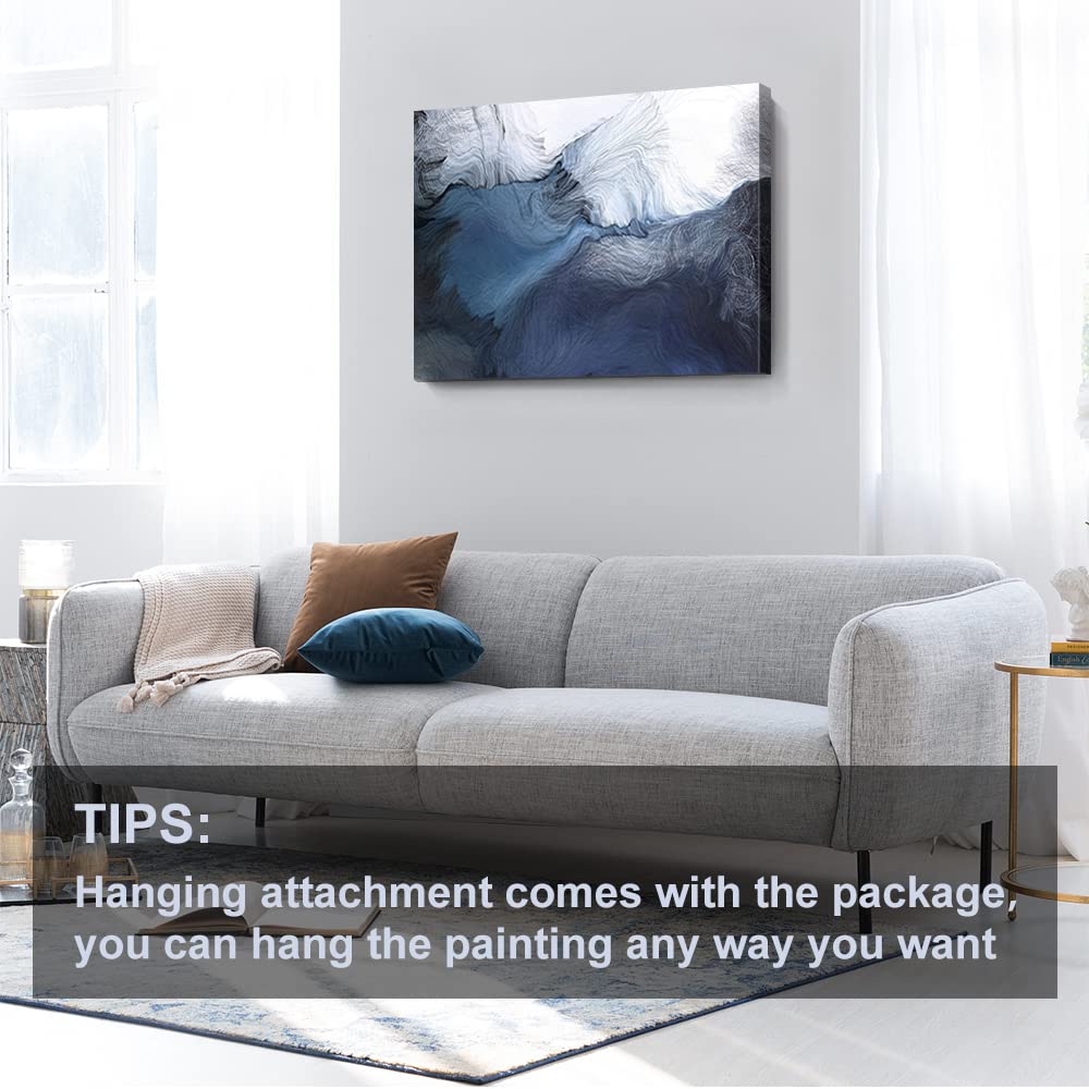 Canvas Wall Art Abstract Art Paintings Navy Blue Block and Line Graffiti is Like Running Water on White Background Modern Artwork Decor for Living Room Bedroom Kitchen 36x24in