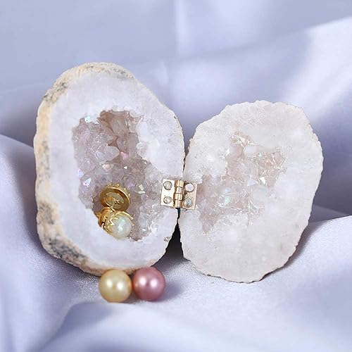 Miniatura 2 de Pasbas caja de anillo de cristal Geoda 100 natural racimo de cristal recubierto de titanio soporte de anillo de cuarzo para propuesta compromiso