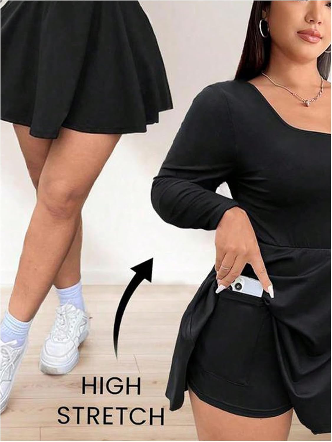SOLY HUX Women's Plus Size Romper Square Neck Long Sleeve A Line Ruffled Hem Workout Short Jumpsuit - Image 5