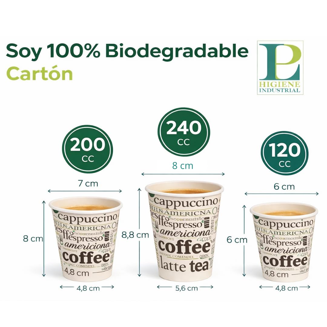 Vasos Café Desechables - Vasos de Cartón | Pack Unidades | Aptos para Bebidas Calientes | Resistentes y Aislantes | Uso Profesional y Doméstico (1000, 240 cc)