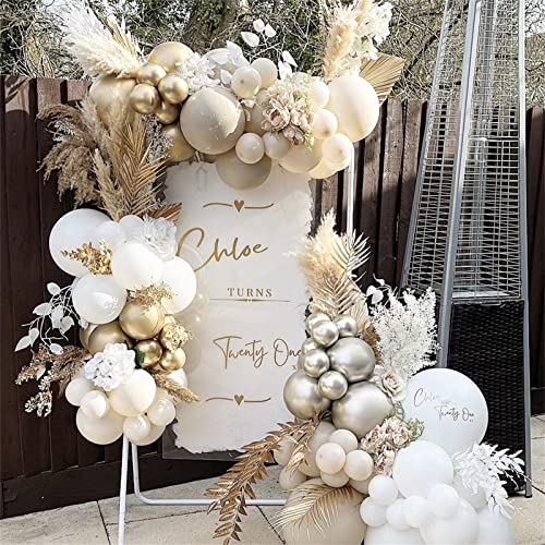 Image of Champagne Gold and White Balloons, 60Pcs Beige White Sand Metallic Gold Pearl White Balloons for Girls, Neutral Ivory White Gold Balloons for Women Birthday Boho Wedding Engagement Party Decorations