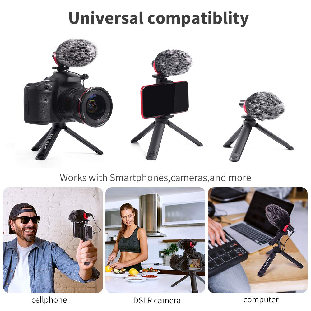 K&F CONCEPT Microfono per Fotocamere CM600, VideoMicro Microfono Direzionale con Treppiede, Microfono Kit per Fotocamere, videocamere