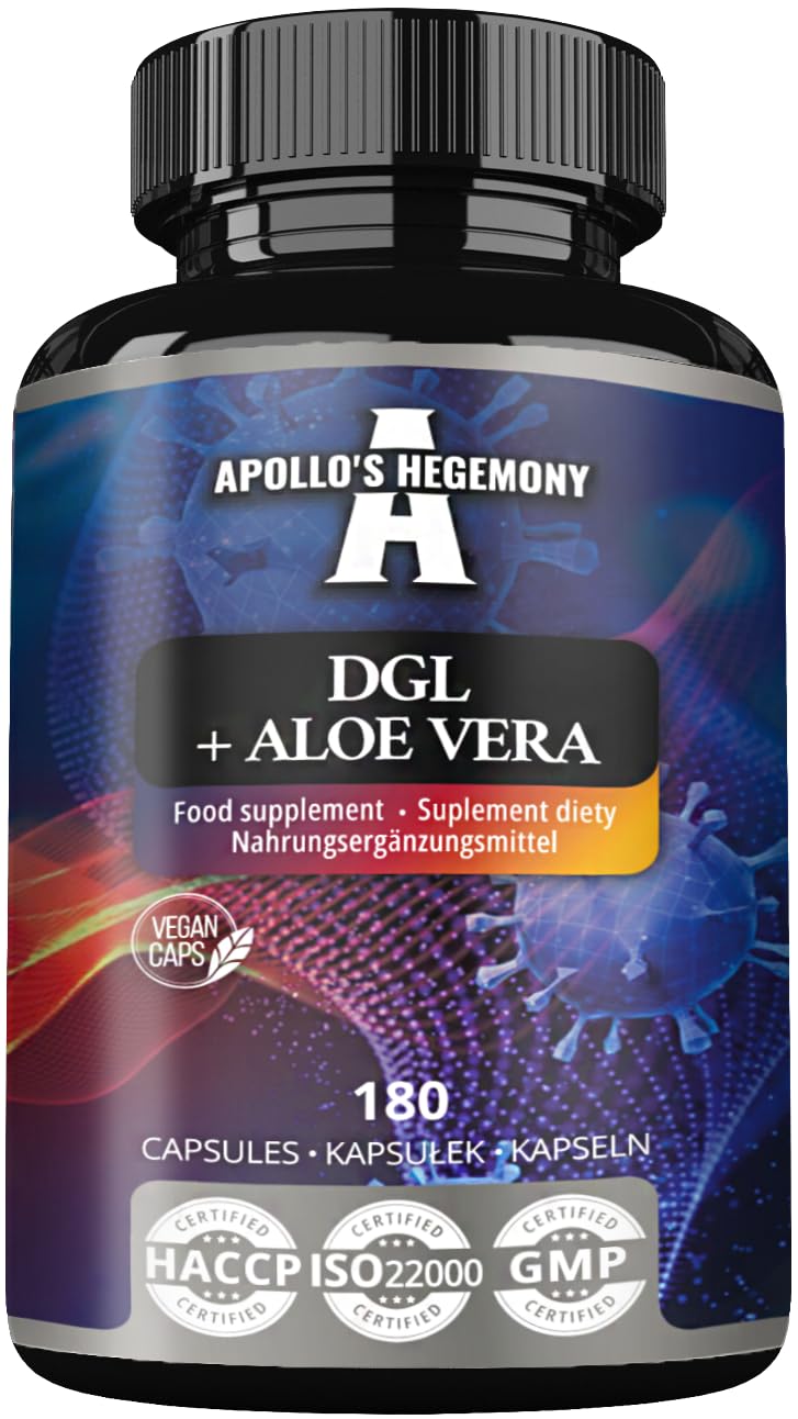 DGL + Aloe Vera (polvere di liquirizia e aloe vera) 500 mg - 180 capsule vegane - 6 mesi di fornitura - integratore di supporto alla digestione e alla resistenza - da Apollo's Hegemony