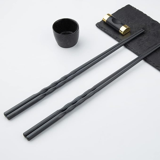 2 pares de palitos chinos reutilizables de 12.6 pulgadas (32 cm), fabricados en fibra de vidrio y polipropileno, anti-deslizantes, aptos para lavavajillas, color negro miniatura 3