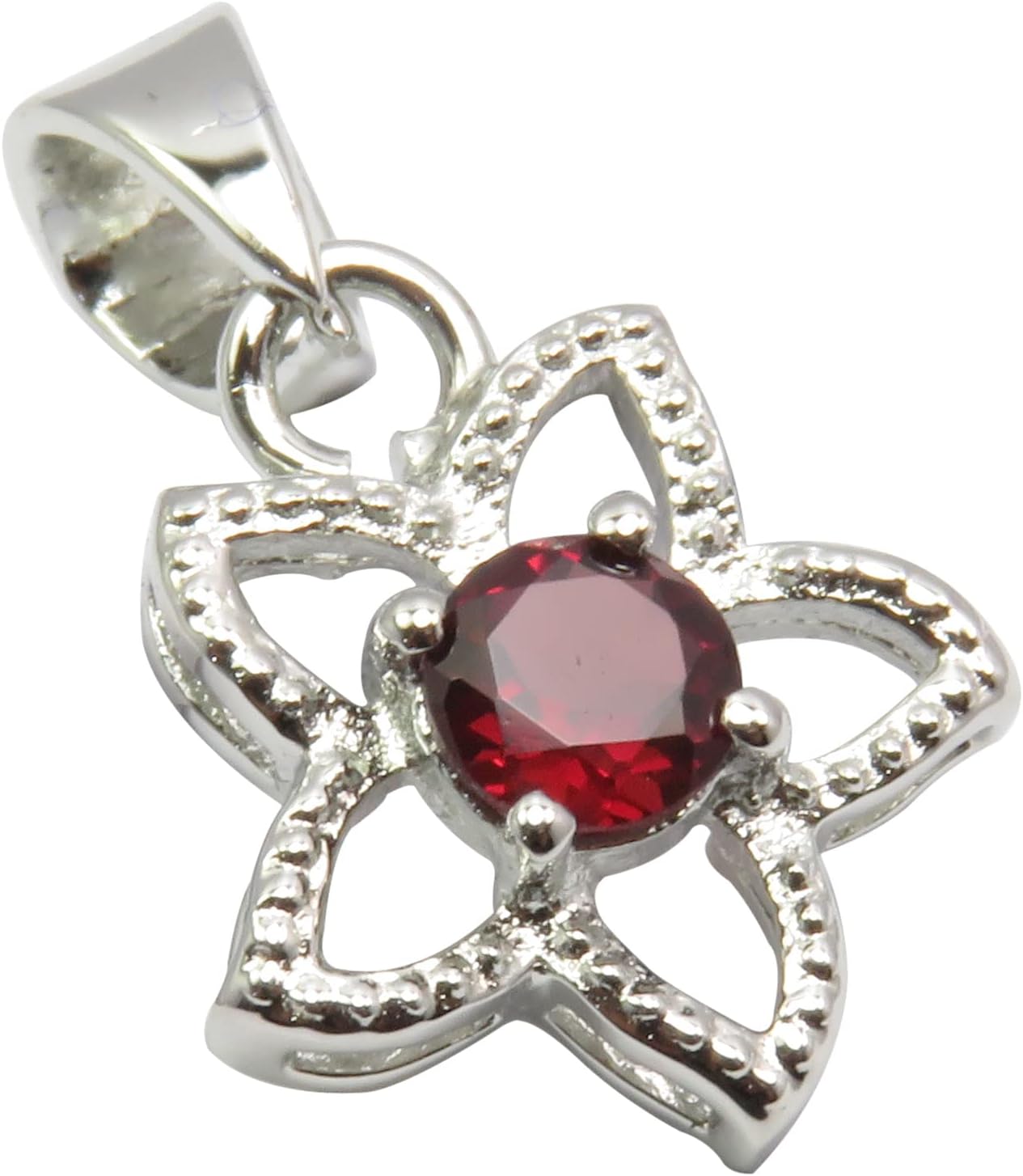 925 Sterling Solid Silver 0.54 TCW Red Cut Garnet Gemstone Pendant 0.8" Weight 1.8 Grams