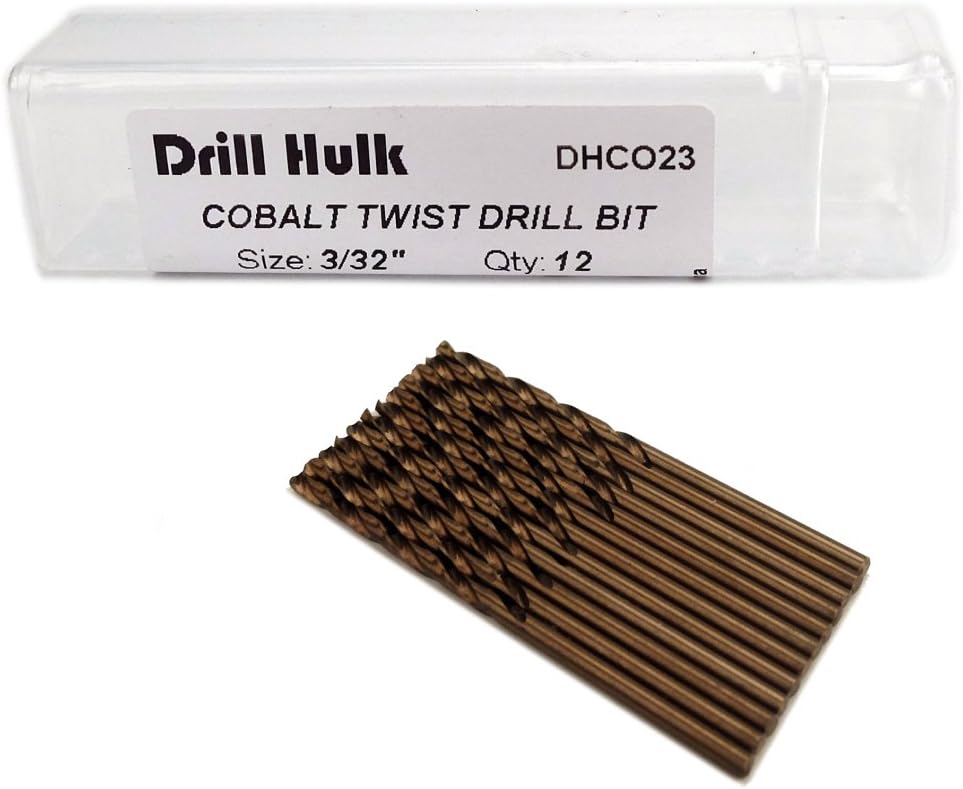 3/32-Inch Cobalt Steel M35 Jobber Length Twist Drill Bits for Hard Metal, Stainless Steel, Pack of 12