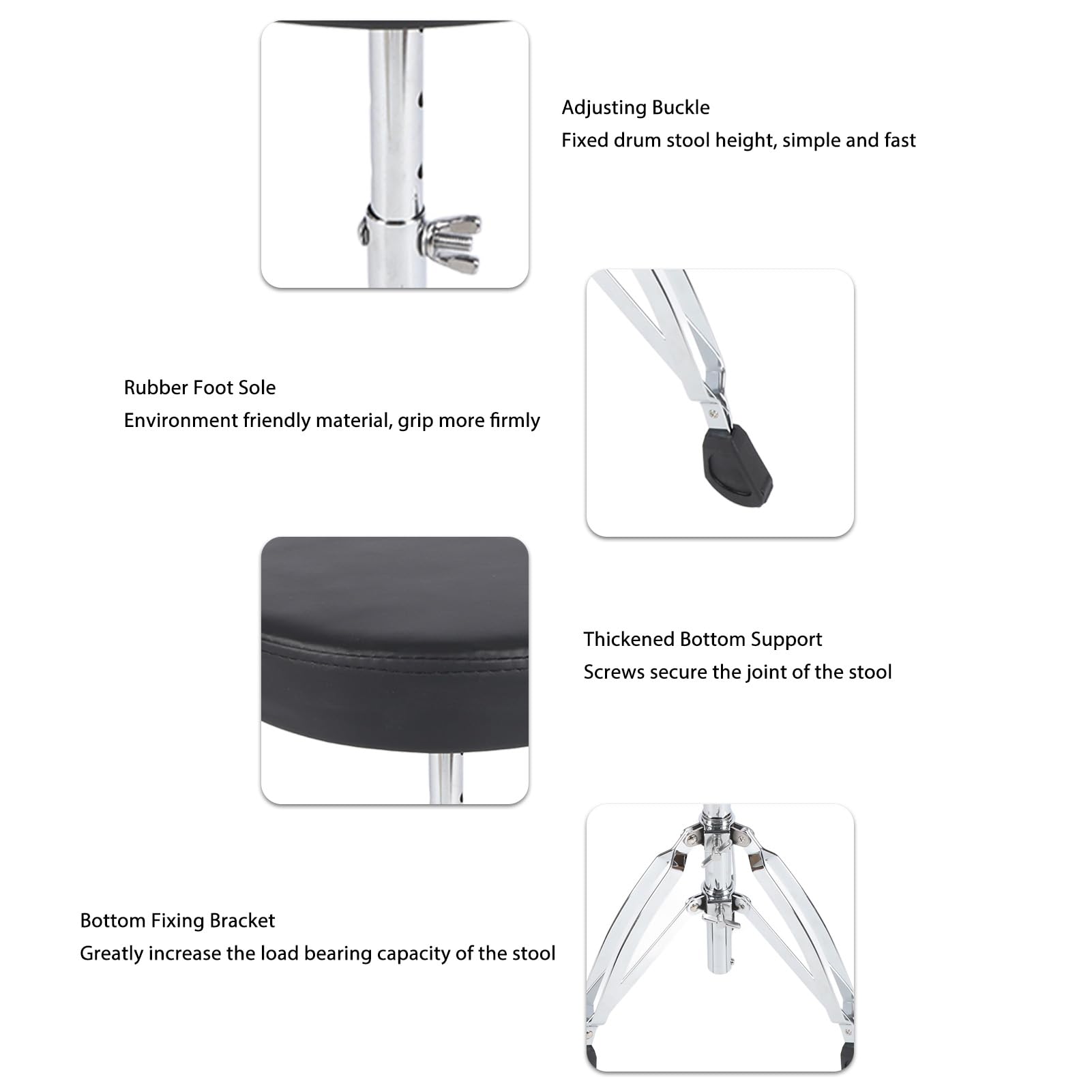 Drum Thrones Taburete Plegable para Batería, Asiento Acolchado para Batería con Pies Antideslizantes para Adultos y Niños, Trono de Batería Acolchado de Altura Ajustable para