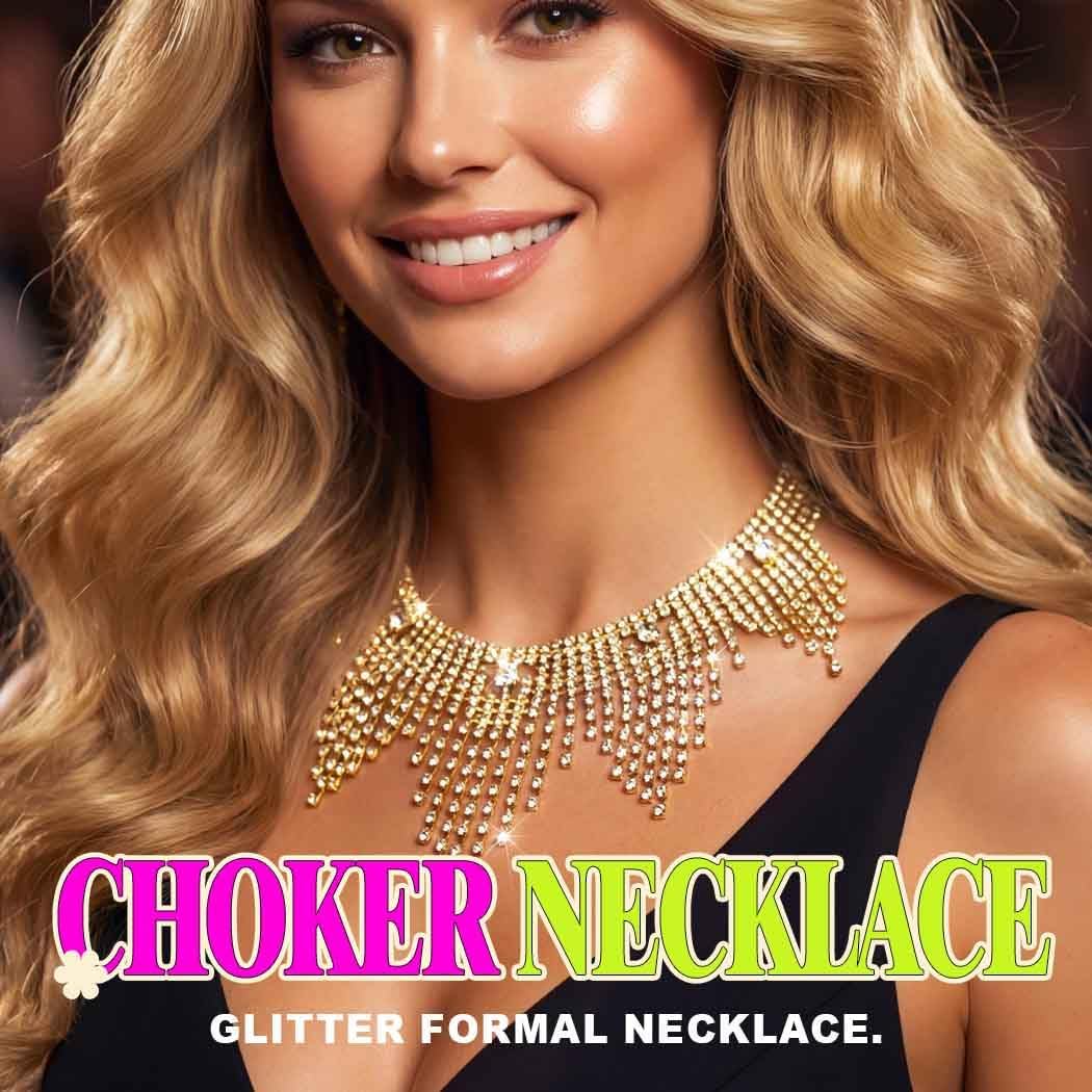 JAKAWIN Diamond Choker Necklace Gold Sparkly Rhinestone Porm Jewelry for Women - Image 7