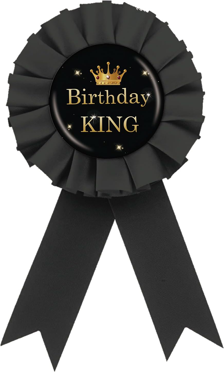 King Tinplate Badge Pin, Black Rosette Birthday King Button for Men Boy, Crown Happy Birthday Award Badge Pin, Kids Party Decorations