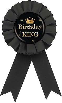 King Tinplate Badge Pin, Black Rosette Birthday King Button for Men Boy, Crown Happy Birthday Award Badge Pin, Kids Party Decorations