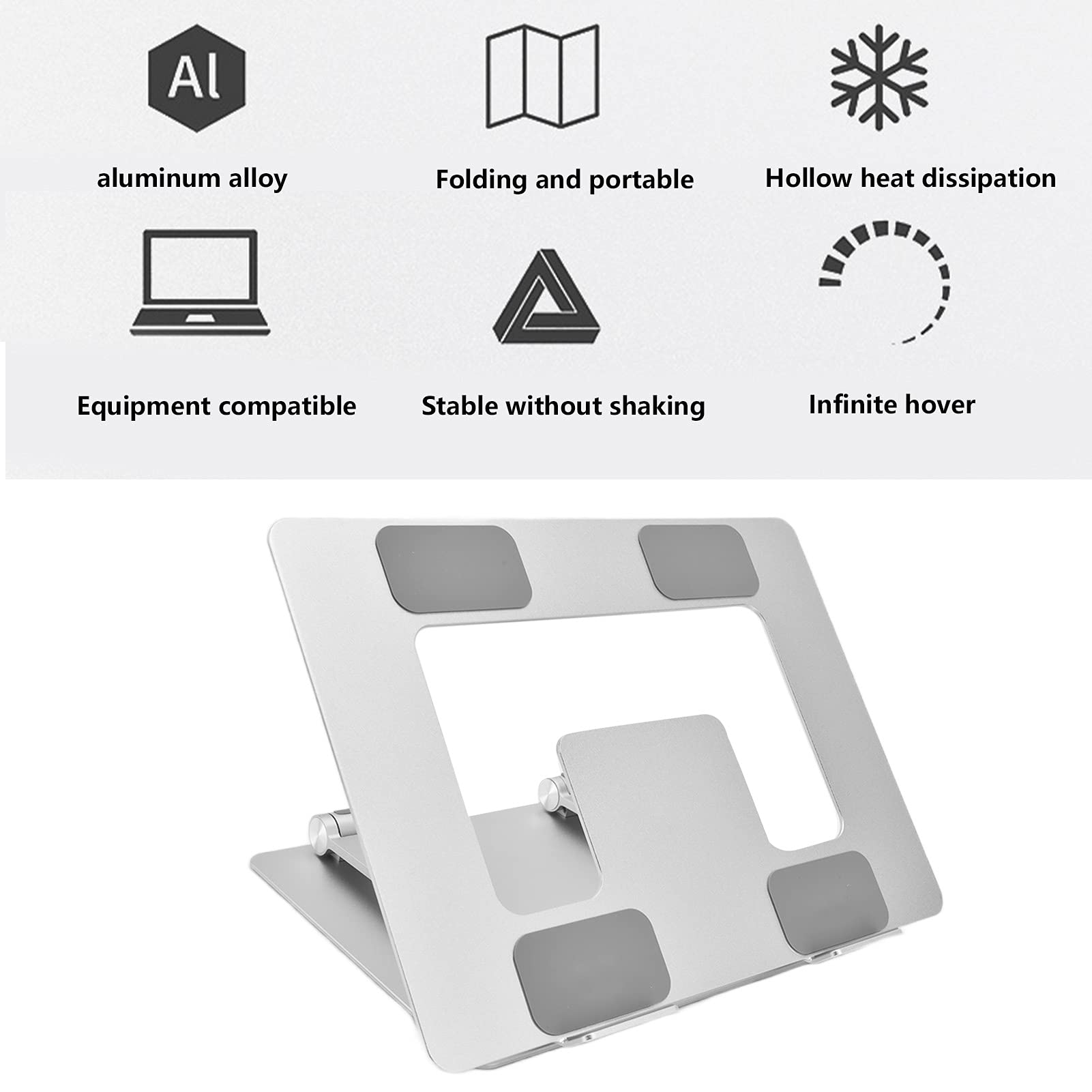 Supporto per laptop Supporto per notebook pieghevole portatile in lega di alluminio Supporto per riser per computer Supporto di raffreddamento per computer argento