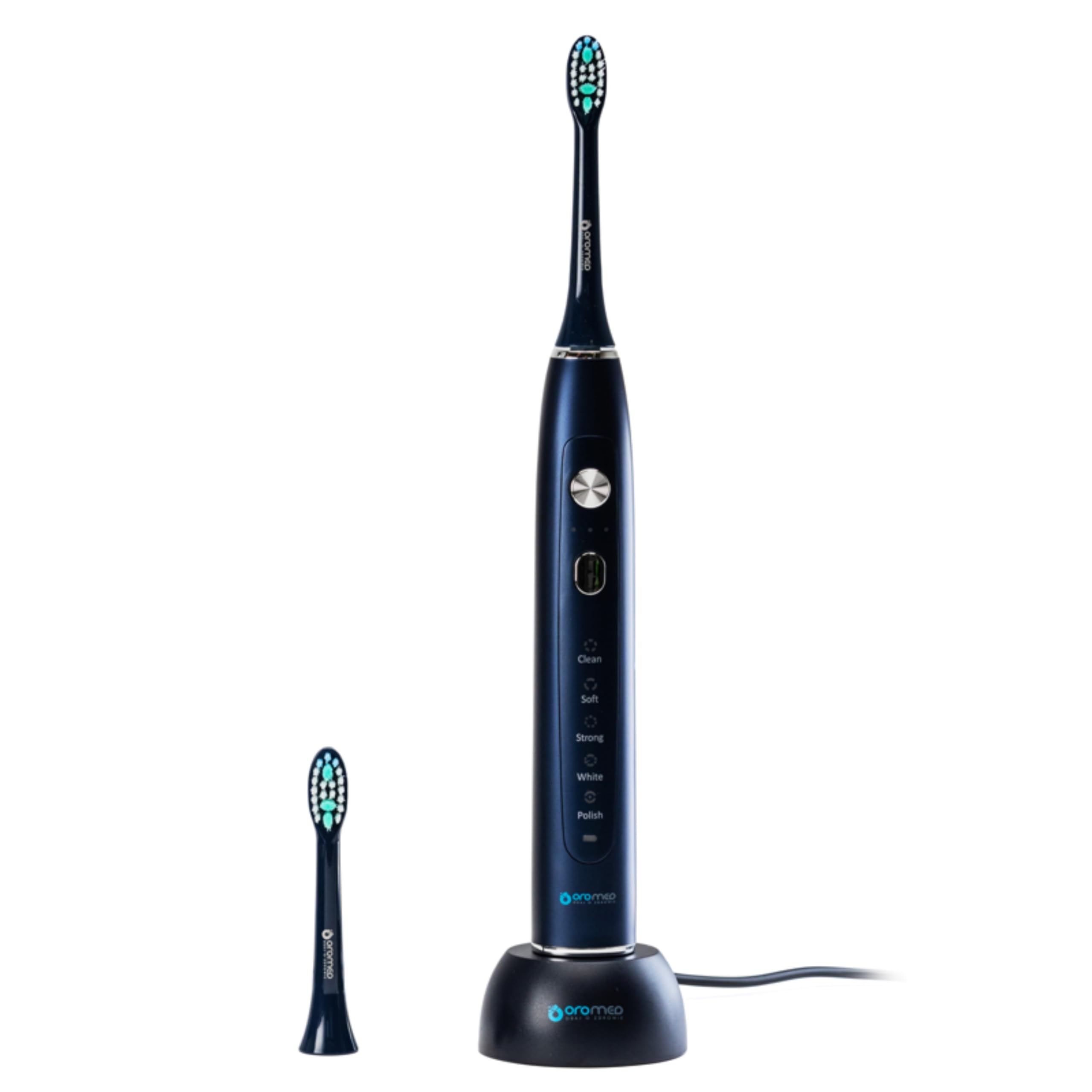OROMED ORO-SONIC X PRO NAVY BLUE Schallzahnbürste, 38.000 Bewegungen/Min.,(5 Programme × 3 Intensitäten), Akku bis 40 Tage, Timer, USB-Induktionsladung, Marineblau