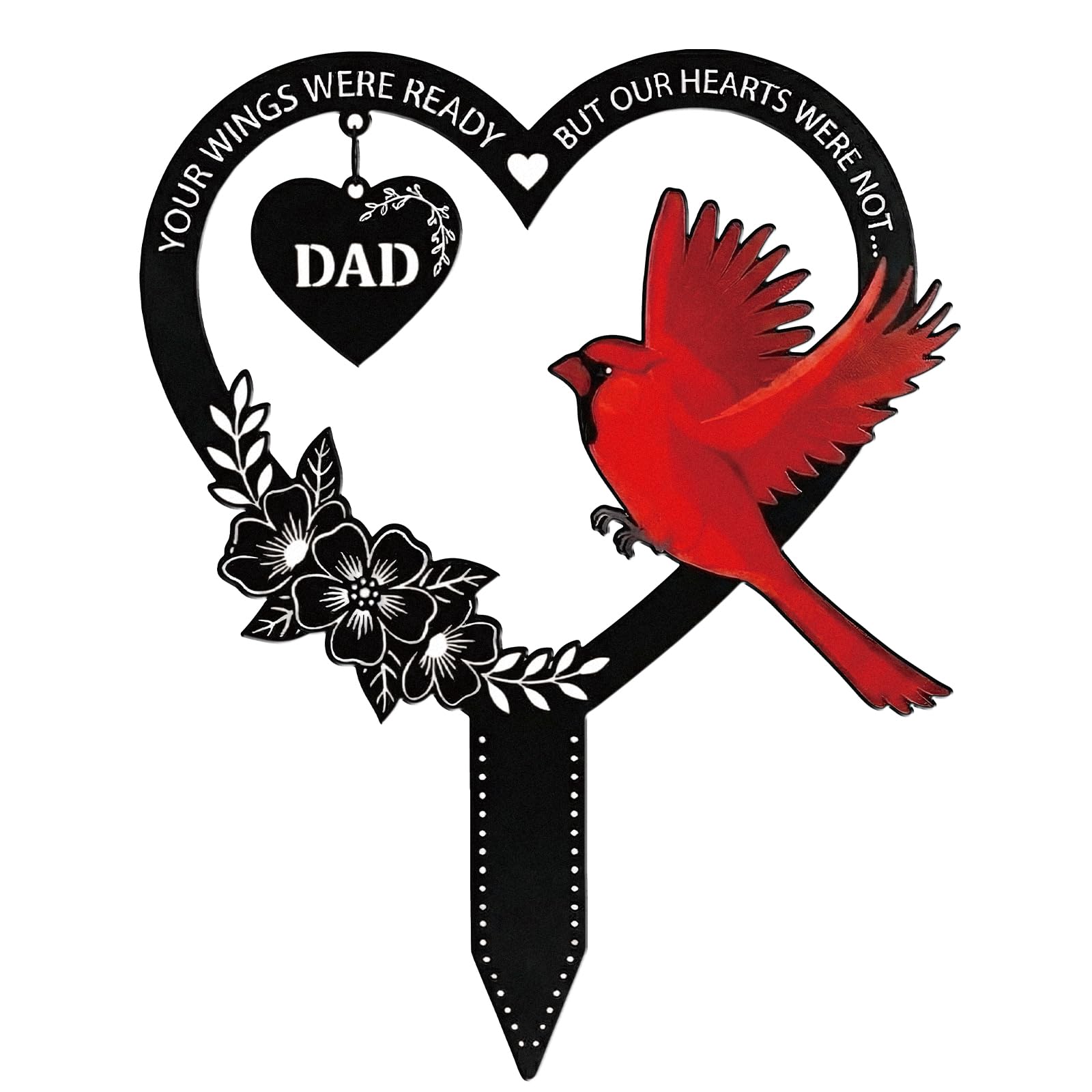Rngmsi Dad Cemetery Decorations for Grave, Father Metal Memorial Grave Markers, Cardinal Graveyard Sympathy Plaque, Daddy Remembrance Graveside Burial Decor Sign for Outside Yard Garden
