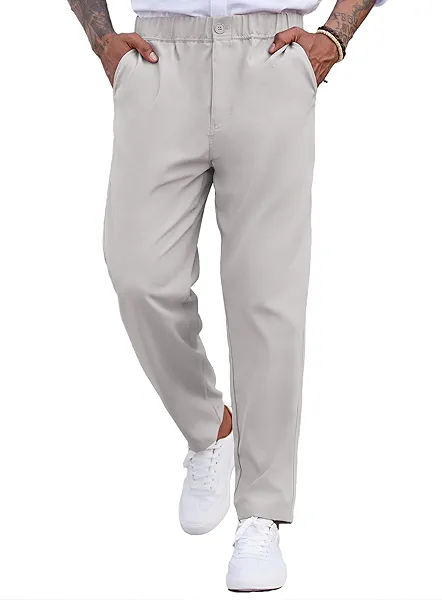 COOFANDY Men's Golf Pants Lightweight Stretch Hiking Outdoor Work Pants Tapered Trouser(Light Grey, M)