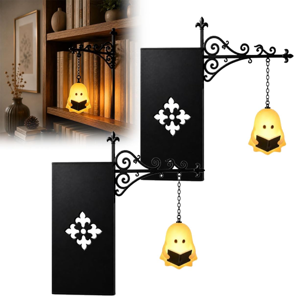 Vintage Hanging LED Bookshelf Lamp with Bookend-Style Base, 2 Pcs — image 1