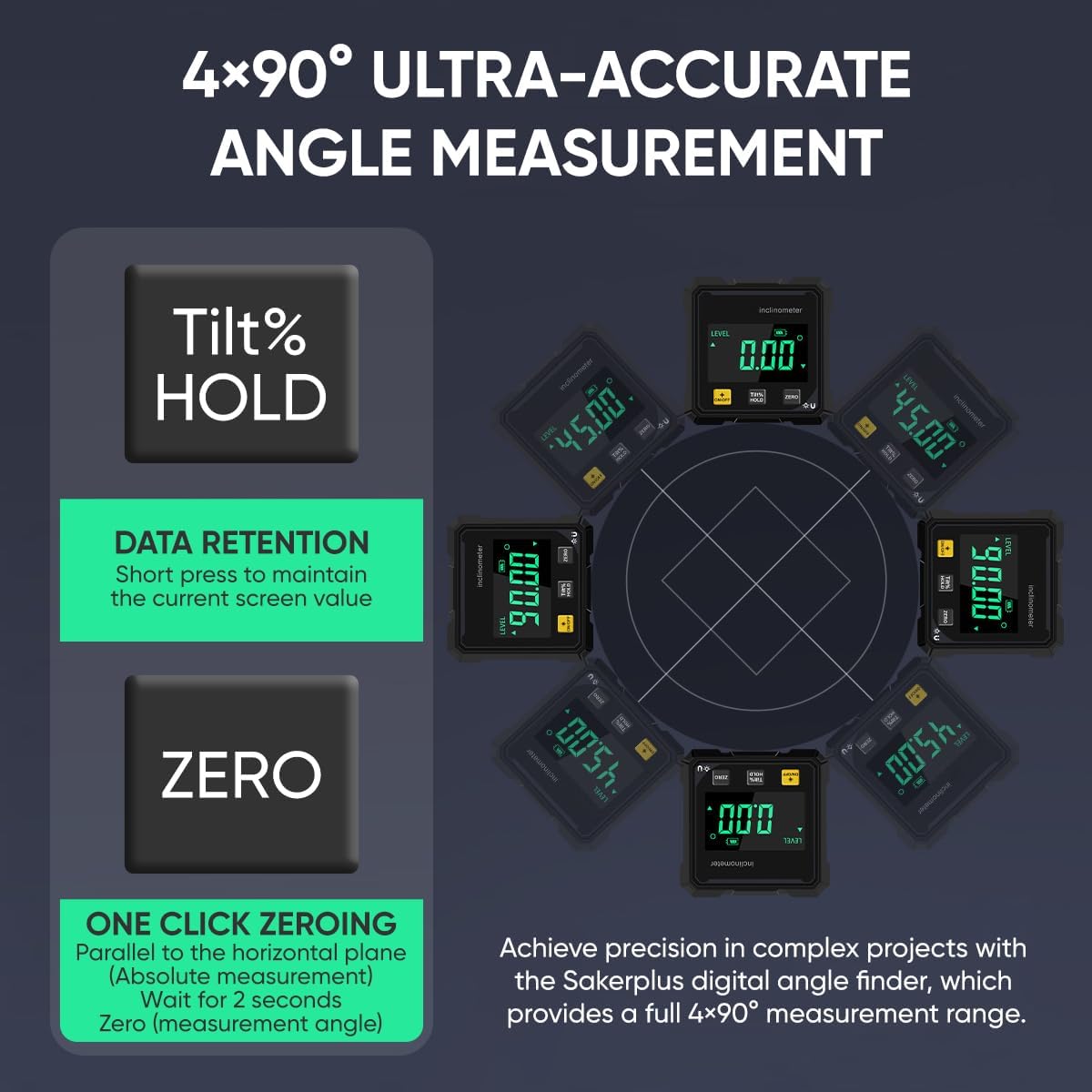 Saker Digital Angle Finder Protractor Tool,Precision Angle Measuring Tool, 360° Digital Protractor with Magnetic Back, High-Visibility LCD Screen for Woodworking, Metalworking & Masonry (2 packs)