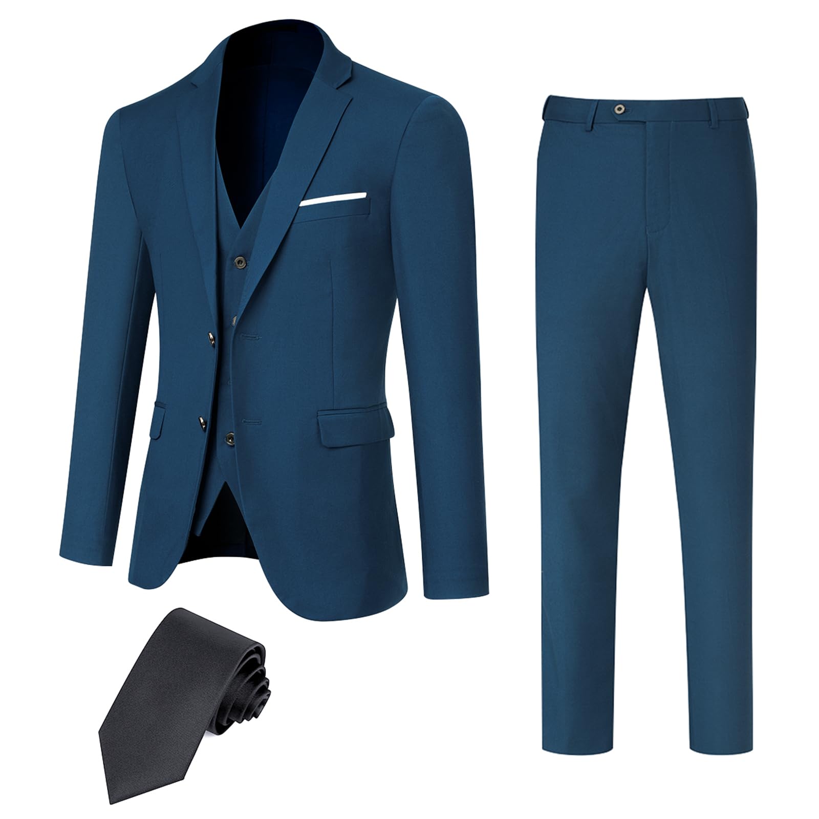tweedlad DEETRUST Men's 3 Piece Slim Fit Suit Set, 2 Button Blazer Jacket Vest Pants with Tie, Mens Suit for Party, Wedding & Business-picture-51