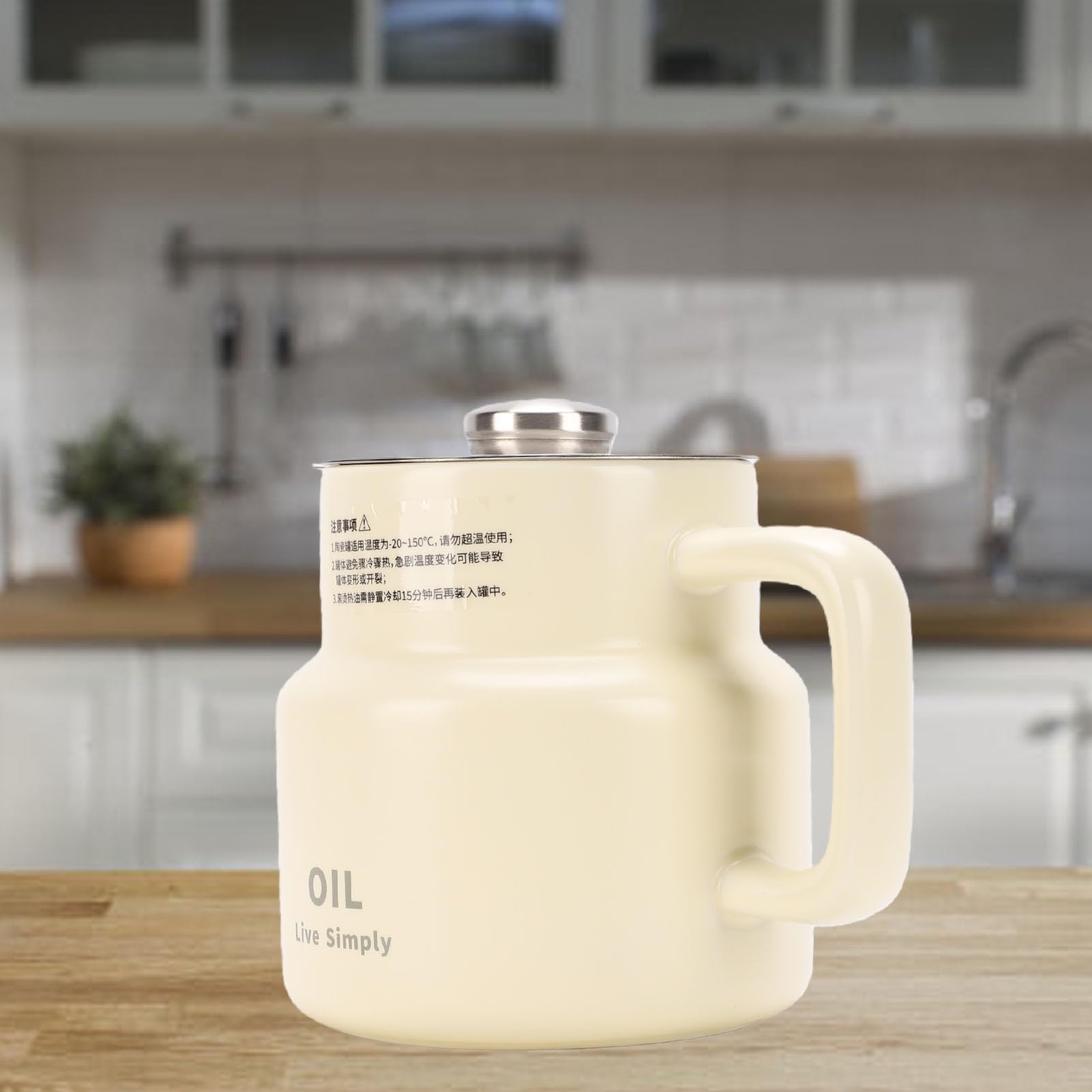 Generic Pojemnik do Przechowywania Oleju 1500 Ml Ceramiczny Pojemnik na Tłuszcz ze Stali Nierdzewnej z pokrywką ochronną do Użytku w Kuchni Domowej