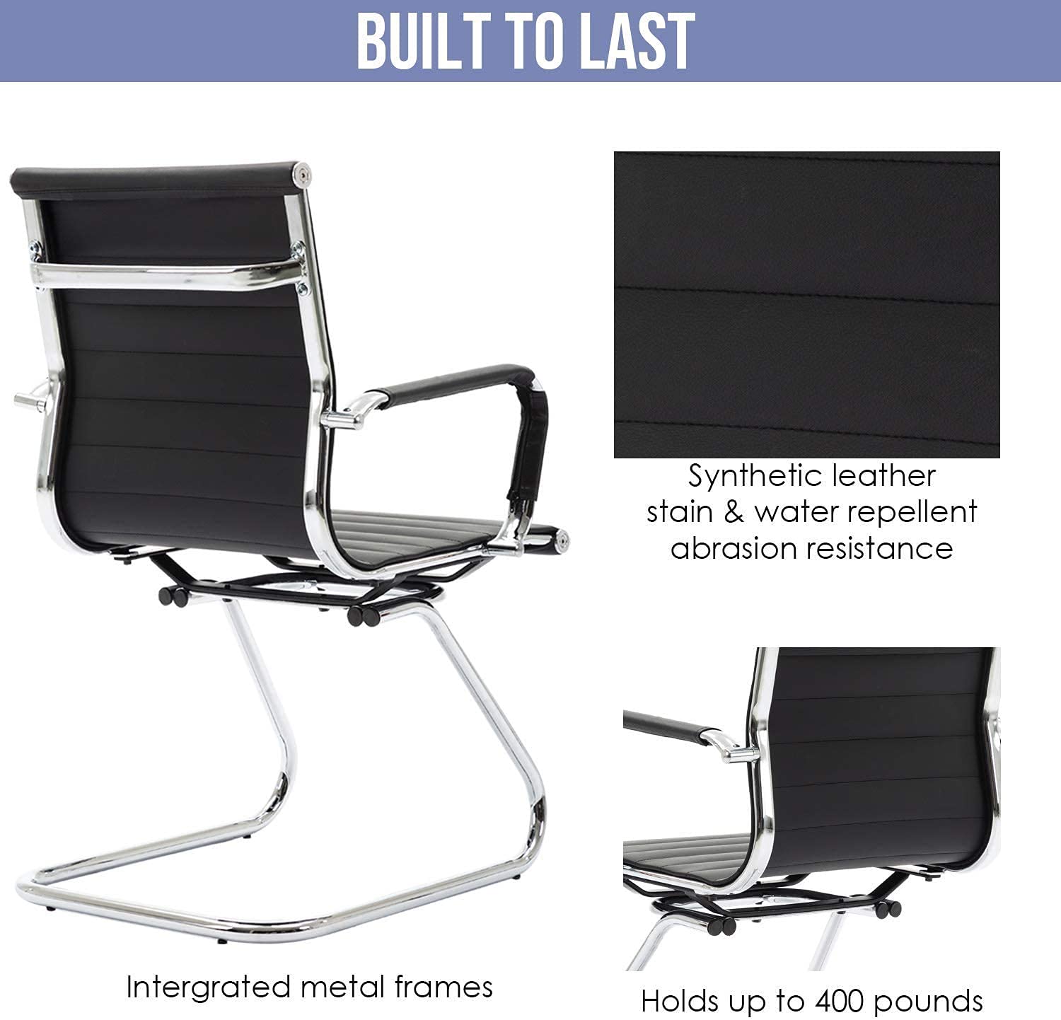 Set Di 2 Sedie Da Ufficio In Ecopelle - Design Cantilever - Per Reception E Sale Riunioni - Foto 3