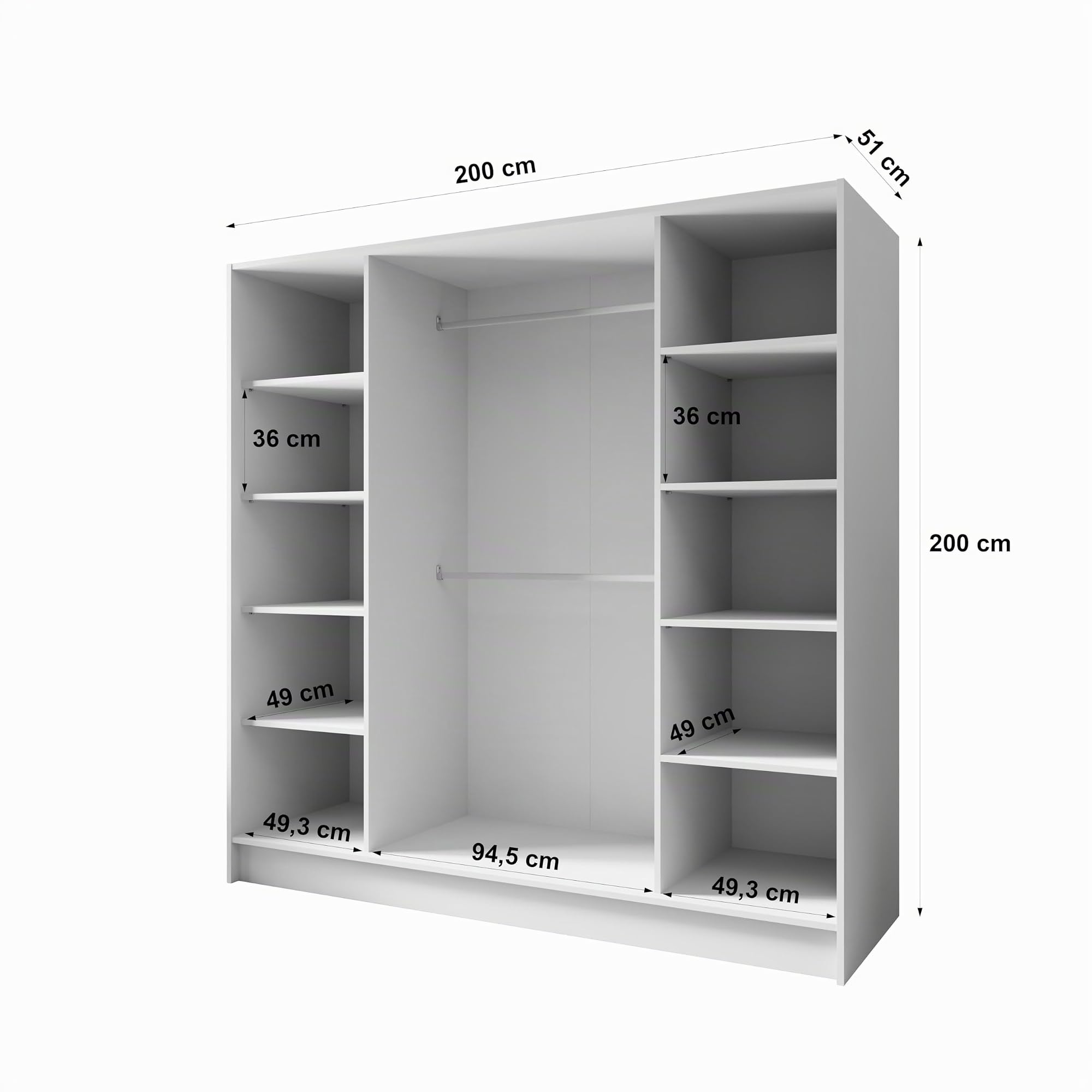 Drehtürenschrank Goya Kleiderschrank, Spiegel, Griffen, Push-to-Open Tip-ON, großer Stauraum, Regale, Glatte Türen (schwarz, goldene Griffe, mit Spiegel, 200 cm)