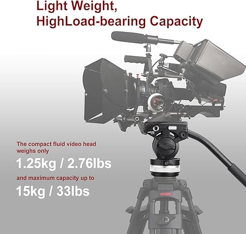 Miniatura 5 de Cabeza fluida de 2.953 in Base de trípode con mango Placa de liberación rápida resistente para cabezal de video Manfrotto, carga de hasta 33 libras,